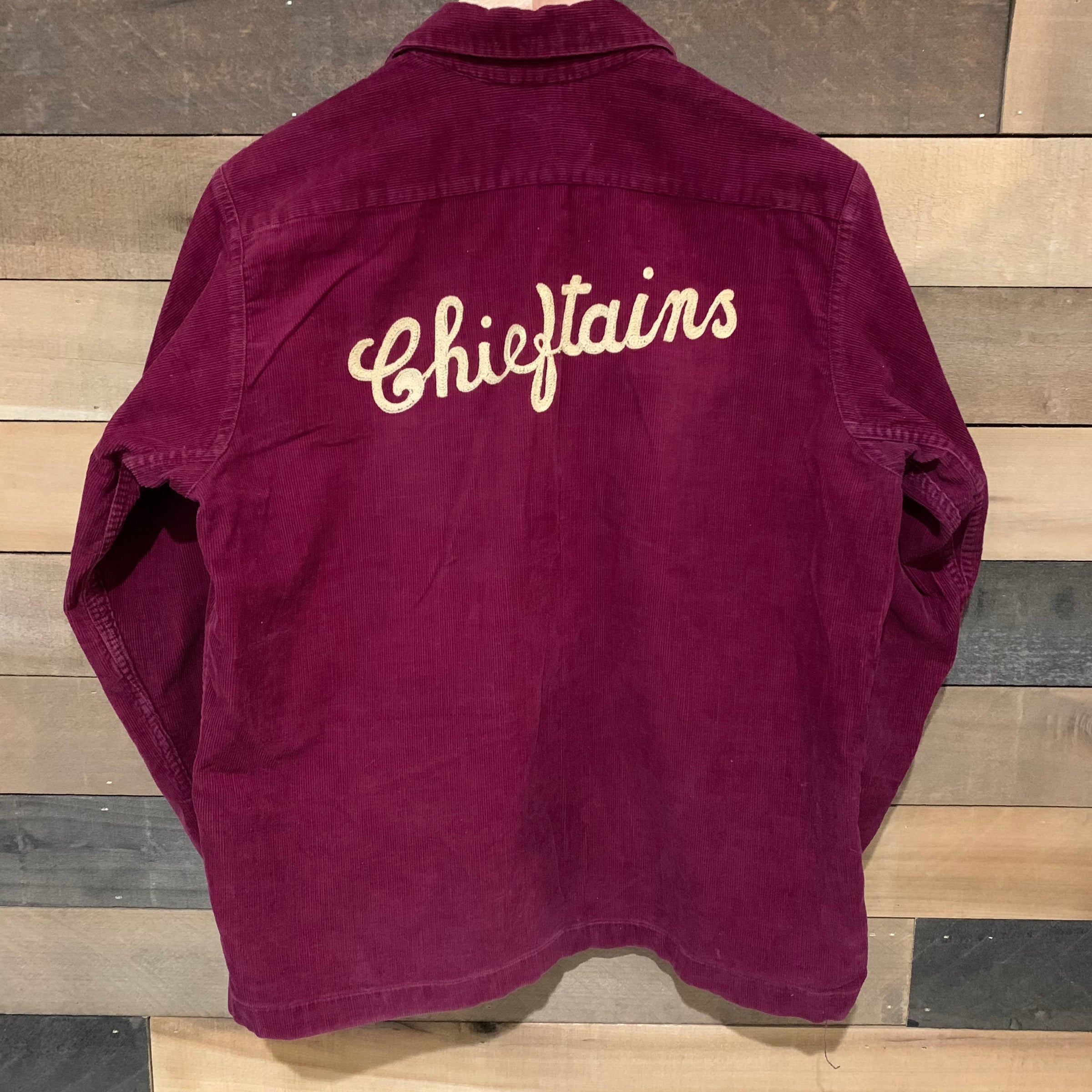 1950's Burgundy Corduroy Loop Collar Button Down Shirt M/L