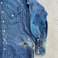 1950's Roebucks Patchwork Denim Western Shirt Medium