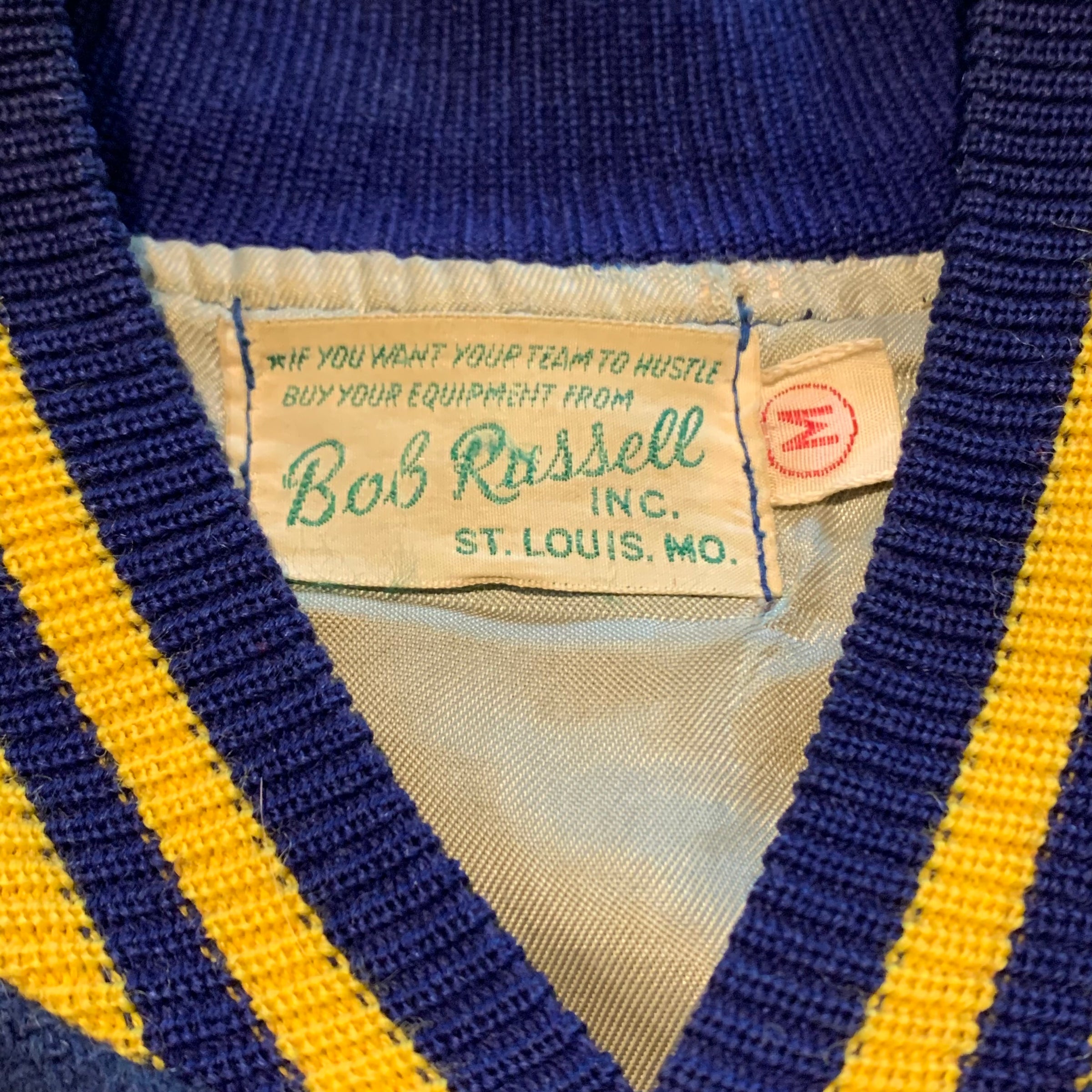 1950's/1960's Blue and Gold Varsity Jacket with Leather Sleeves Medium