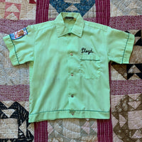 1960's Hinton Mint Green Chainstitched Bowling Shirt XS