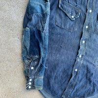 1950's Roebucks Patchwork Denim Western Shirt Medium