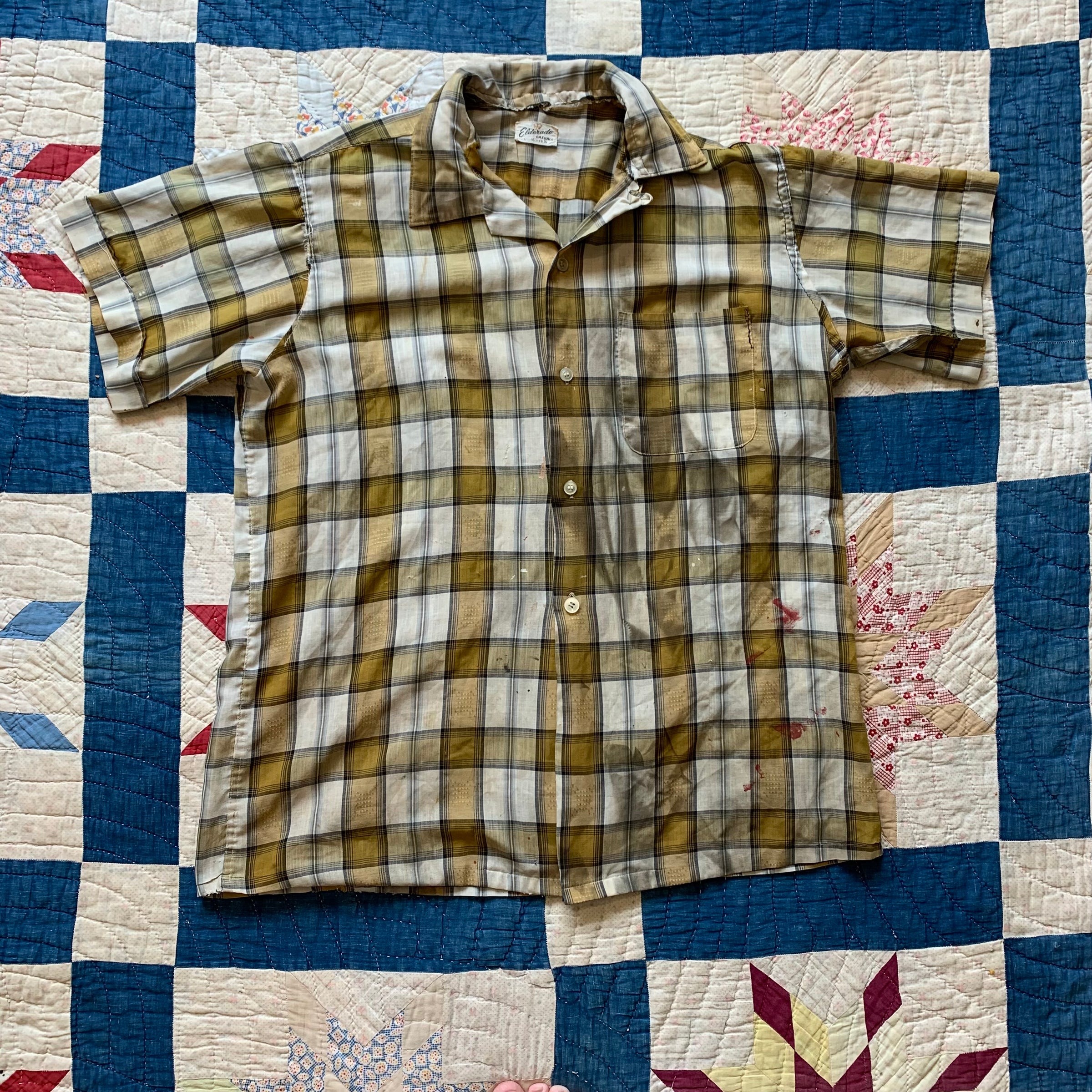 1950’s Elderado Brown Plaid Loop Collar Shirt Large