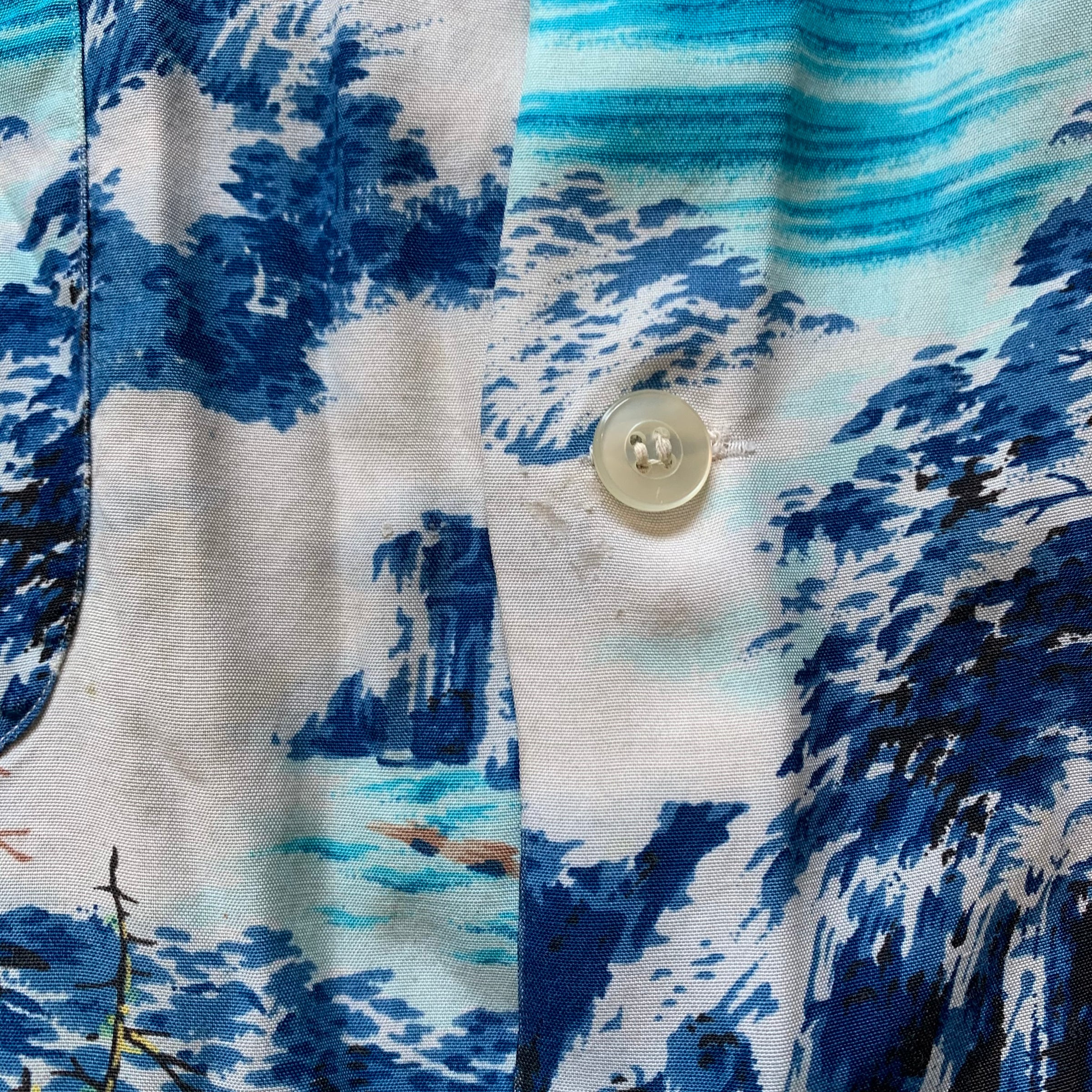 1950's Penney's Rayon Loop Collar Hawaiian Shirt Medium