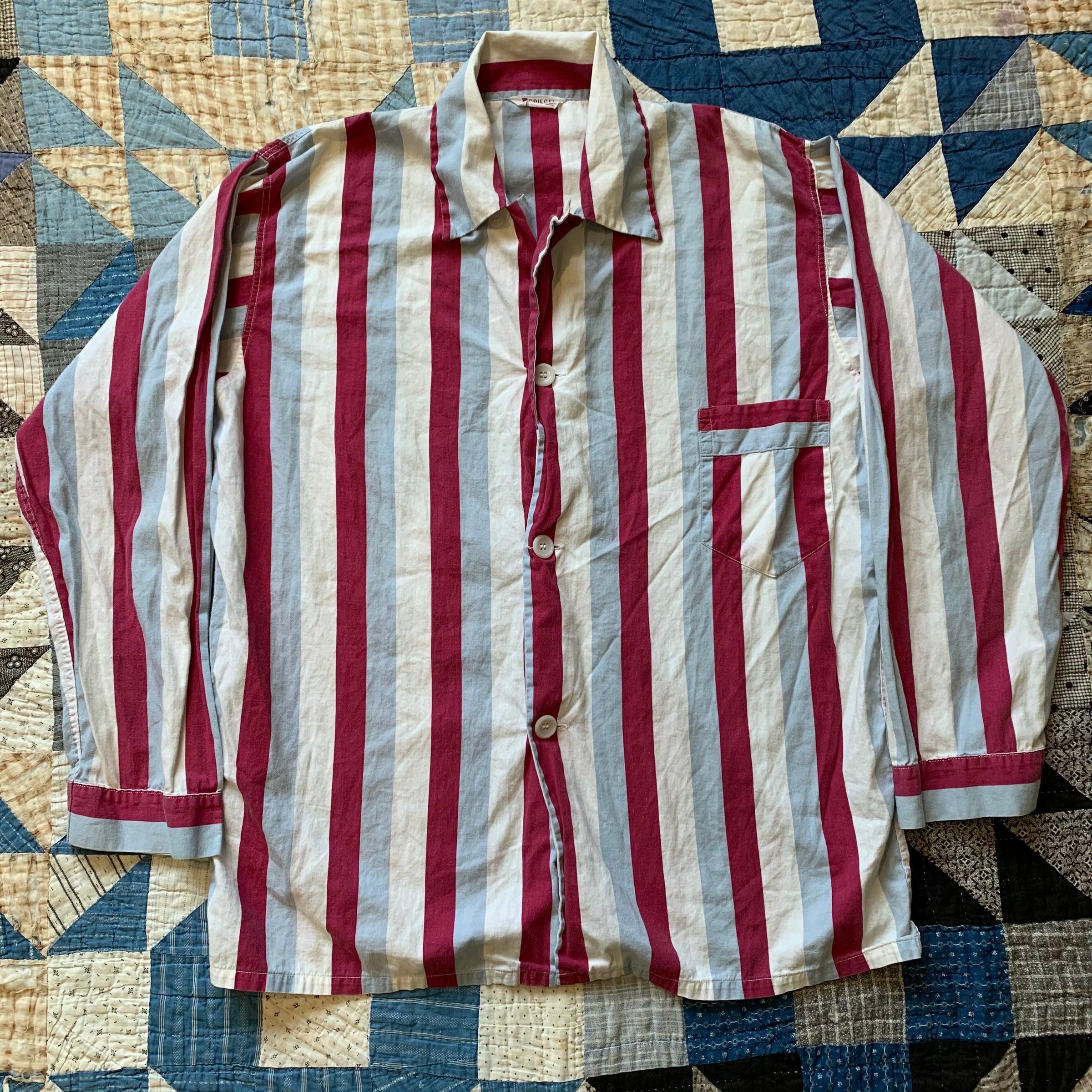 1950's Spiegel Sanforized Striped Cotton Pajama Shirt Large