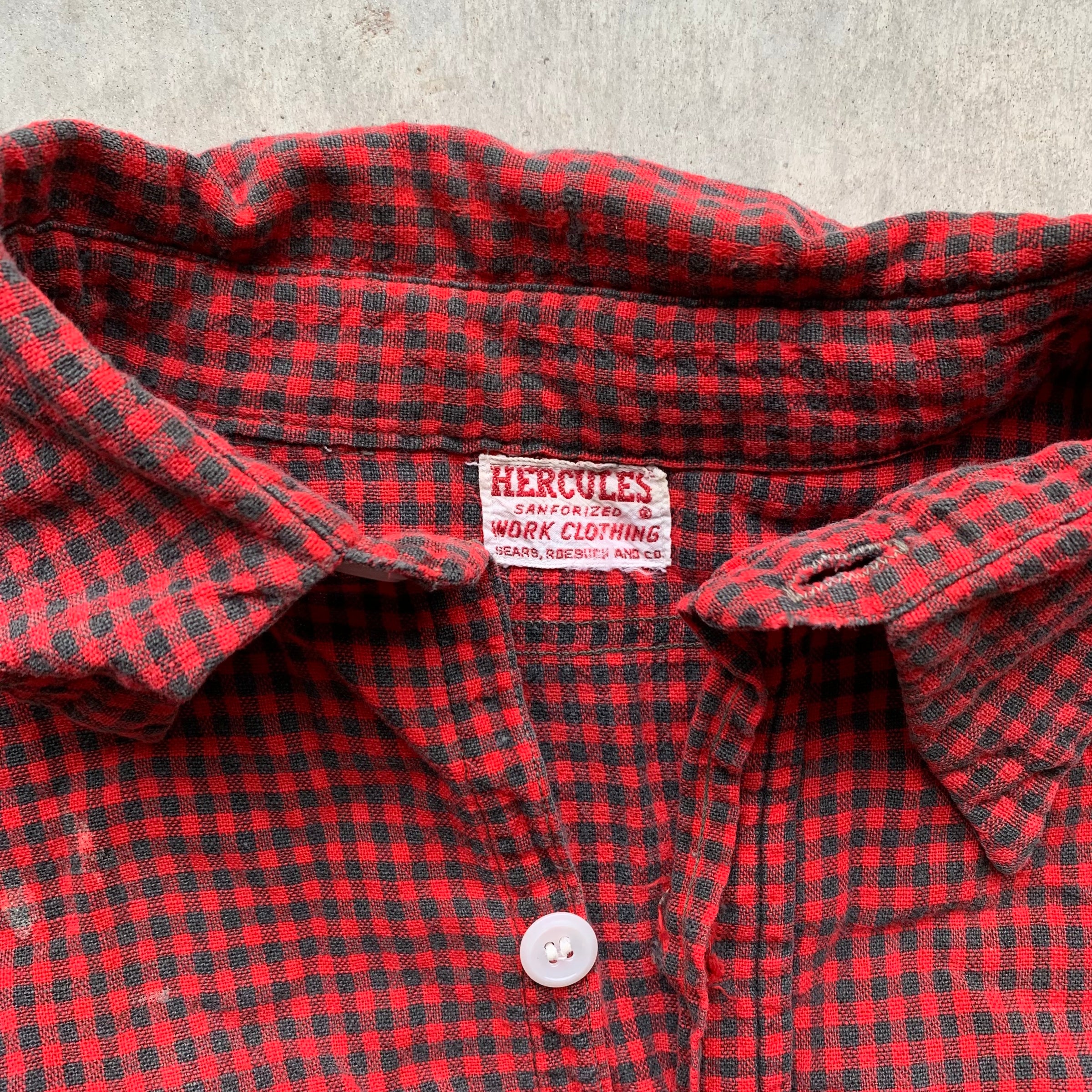 1940’s Hercules Sanforized Buffalo Check Cotton Blend Flannel Large