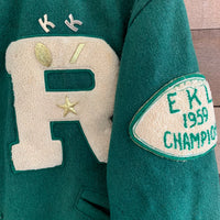 1950's Green Wool Lan-Mark Rosedale R Club Varsity Jacket Tagged 42 M/L