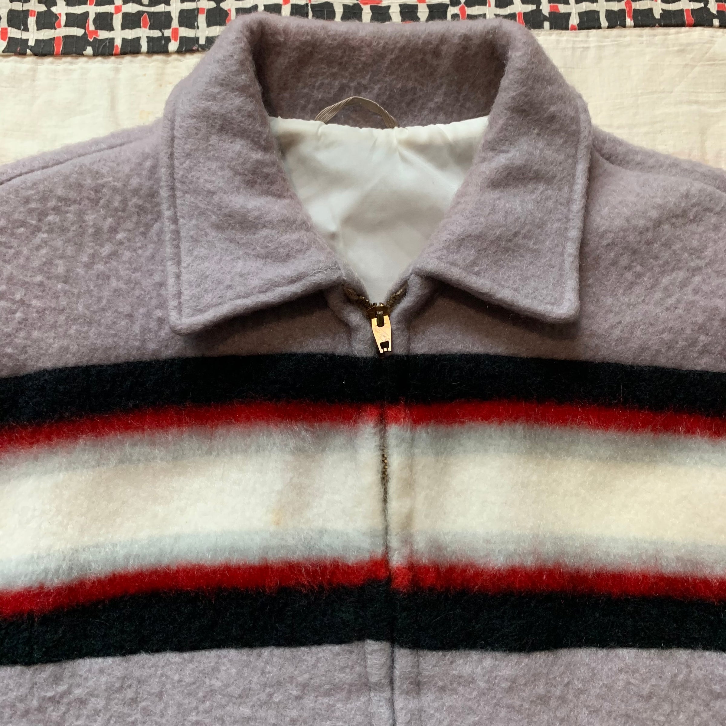 1950’s Tri-Tone Striped Fleece Rockabilly Jacket Medium