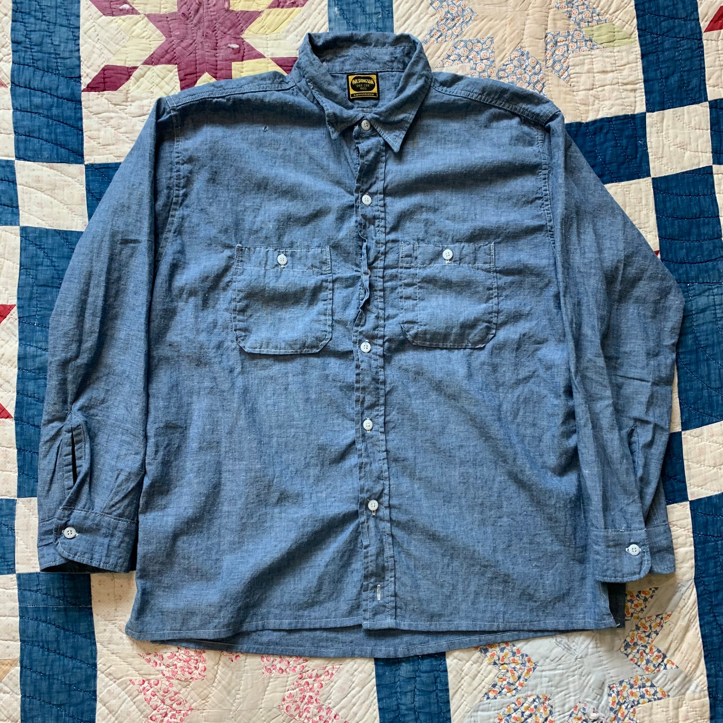 1950's Washington Dee Cee Sanforized Chambray Work Shirt XL