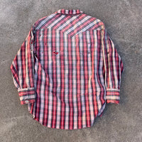 1950’s Prior Red Plaid Repaired Western Cotton Flannel Shirt Large