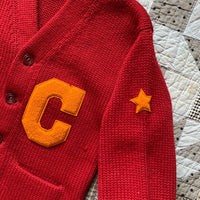 1930's O'Shea Burgundy Star Patched Varsity Cardigan Sweater Small