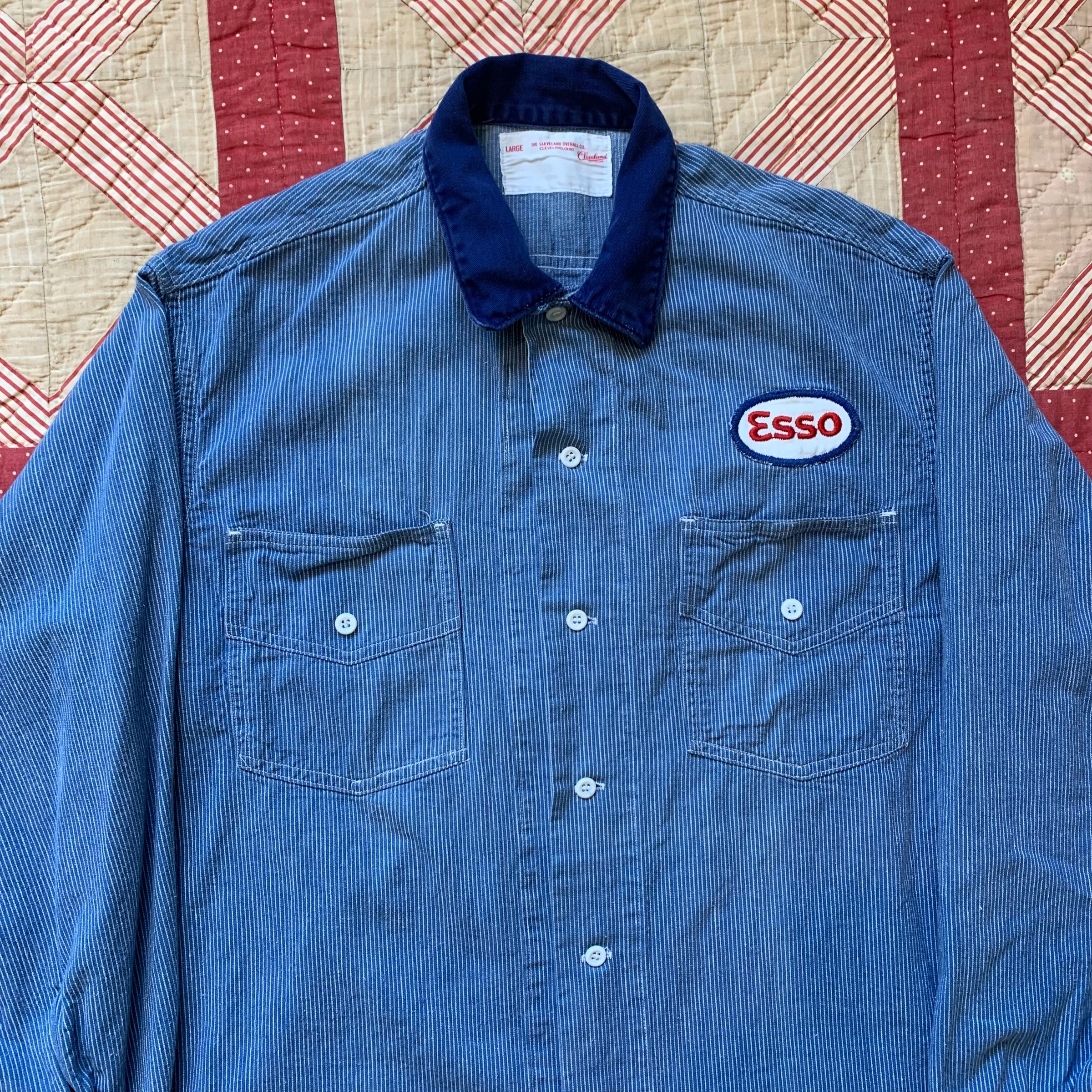 1950's Hickory Stripe ESSO Gas Station Service Shirt L/XL