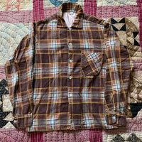 1950's Shirtwear Brown Plaid Sanforized Cotton Flannel Small