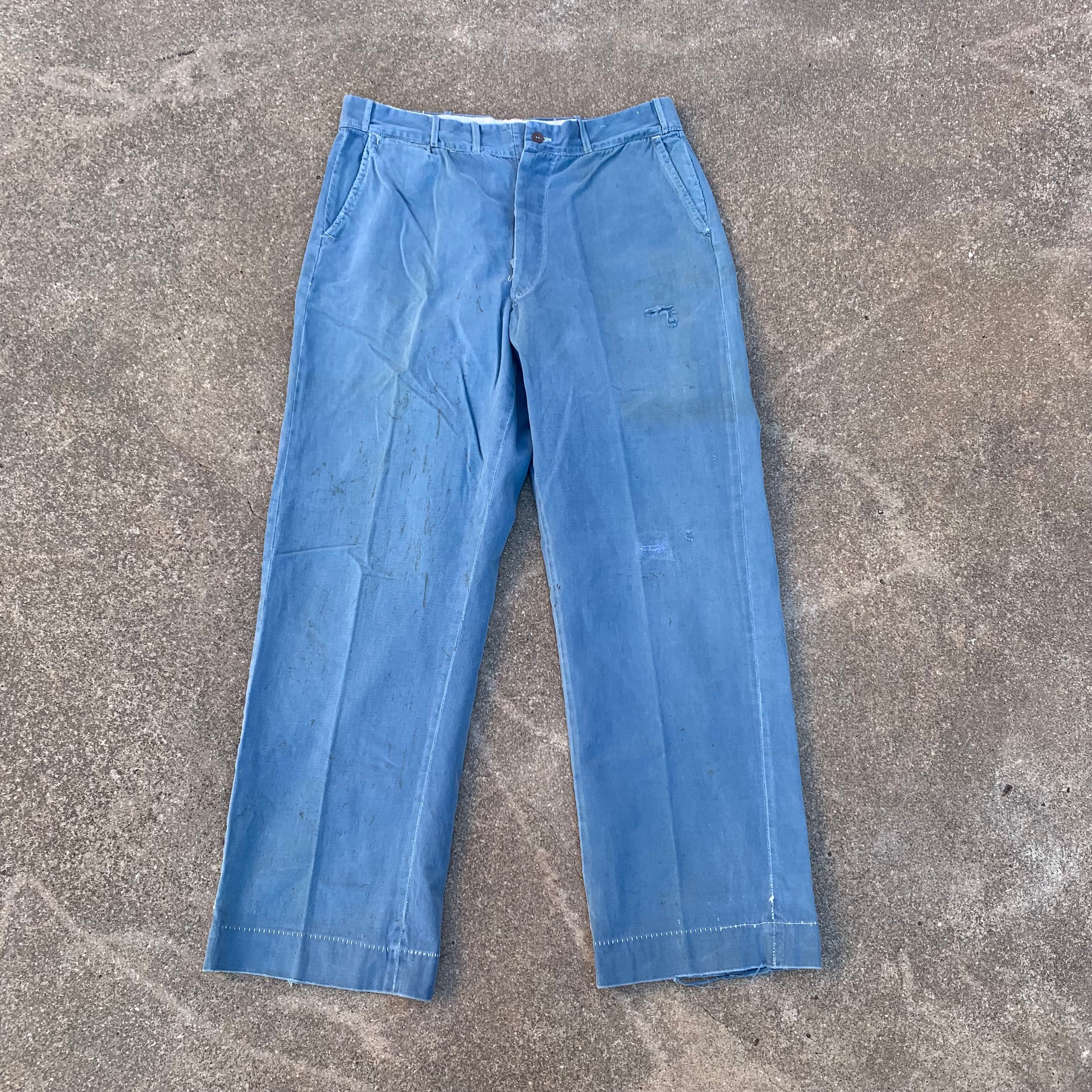 1940’s/50’s Light Blue Boat Cloth Work Pants 35” x 30.5”