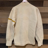 1940's/1950's Cream Varsity Cardigan with Yellow/Burgundy Accents M/L