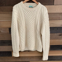 1950's Barnas-Mor Cream Wool Fisherman Cable Knit Aran Sweater Large