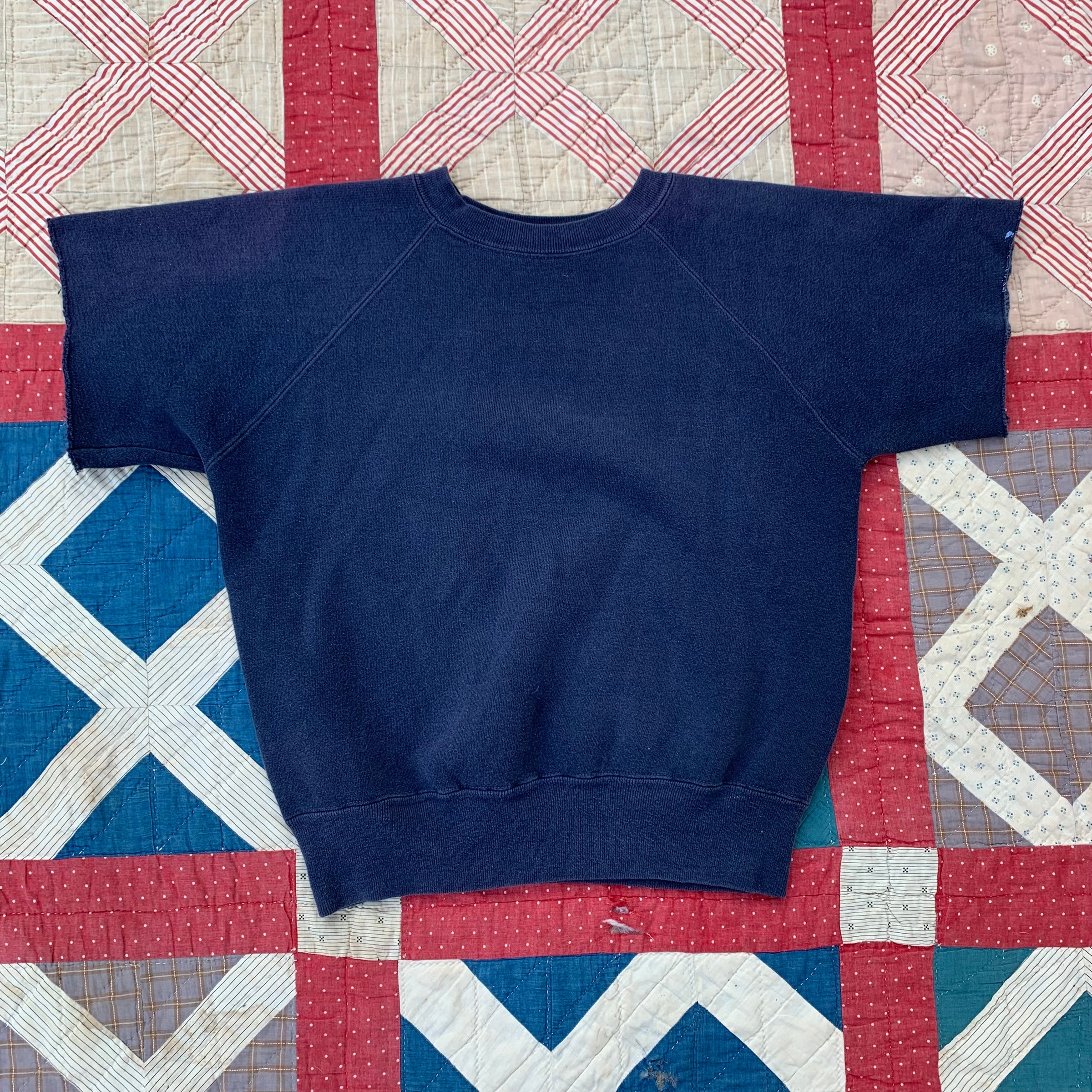 1950's/60's Navy Sorority Chopped Short Sleeve Sweatshirt Small