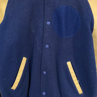 1950's/1960's Blue and Gold Varsity Jacket with Leather Sleeves Medium