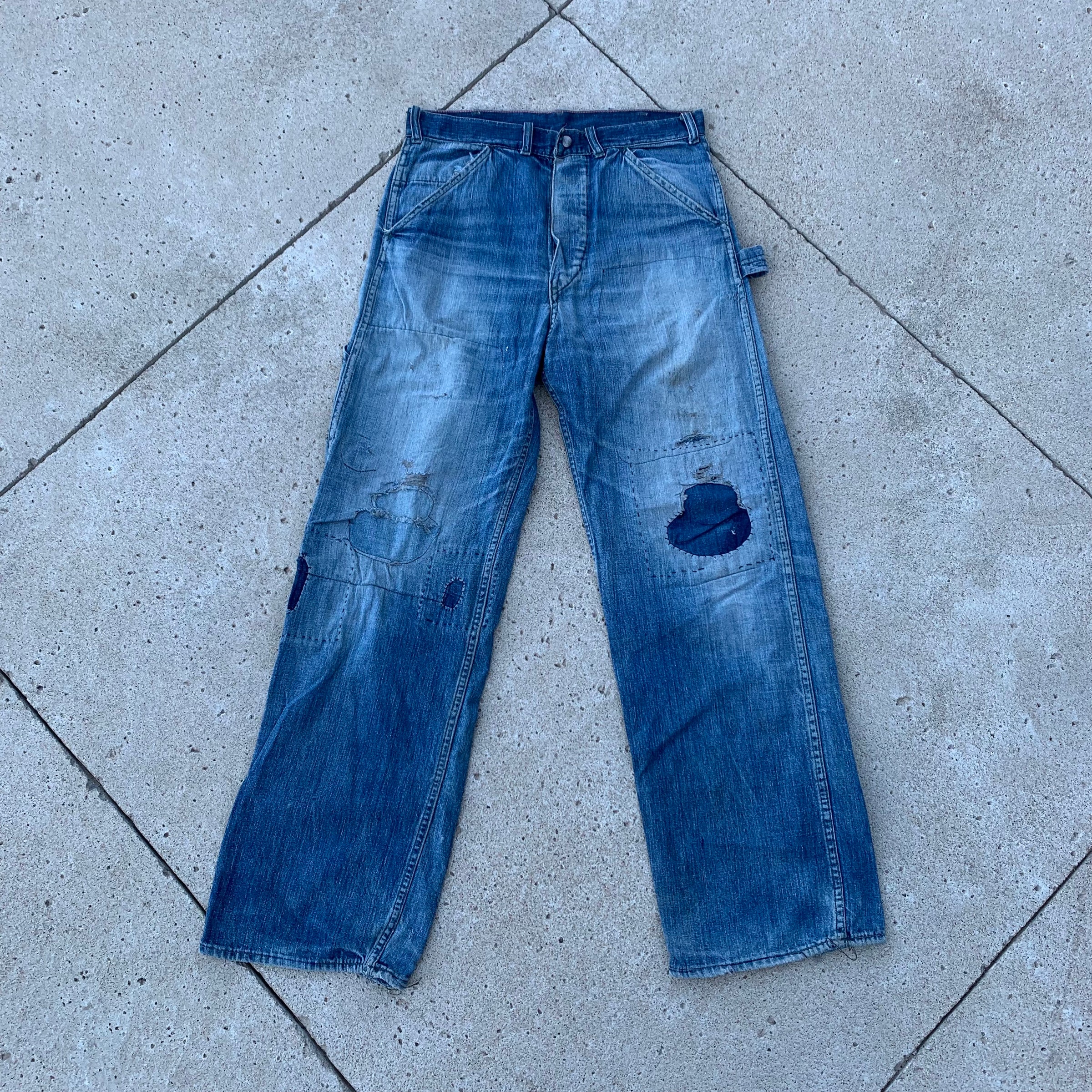 1940’s Repaired Donut Button Carpenter Jeans 32” x 30.5”