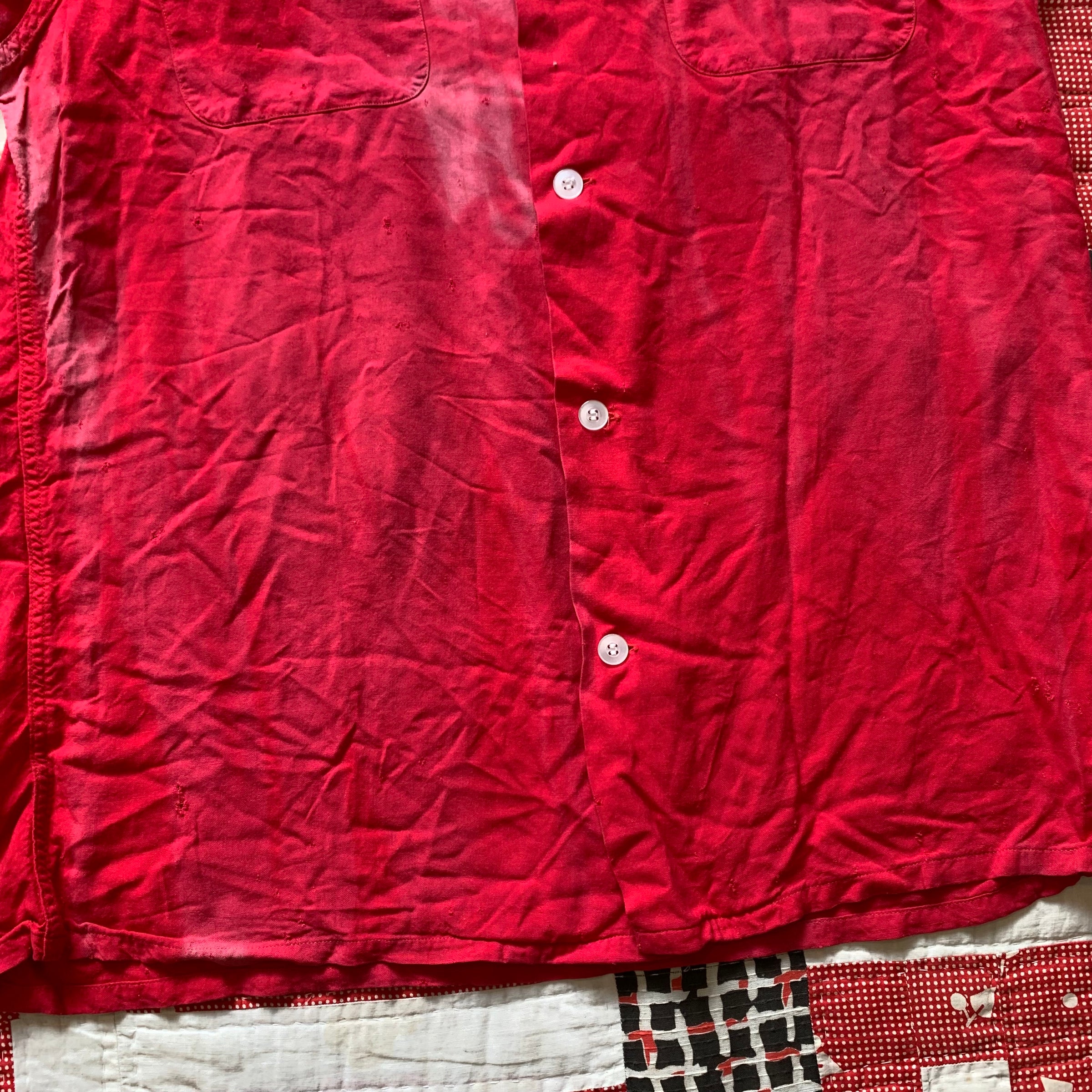 1950’s Sun-faded Red Gabardine Loop Collar Shirt Medium