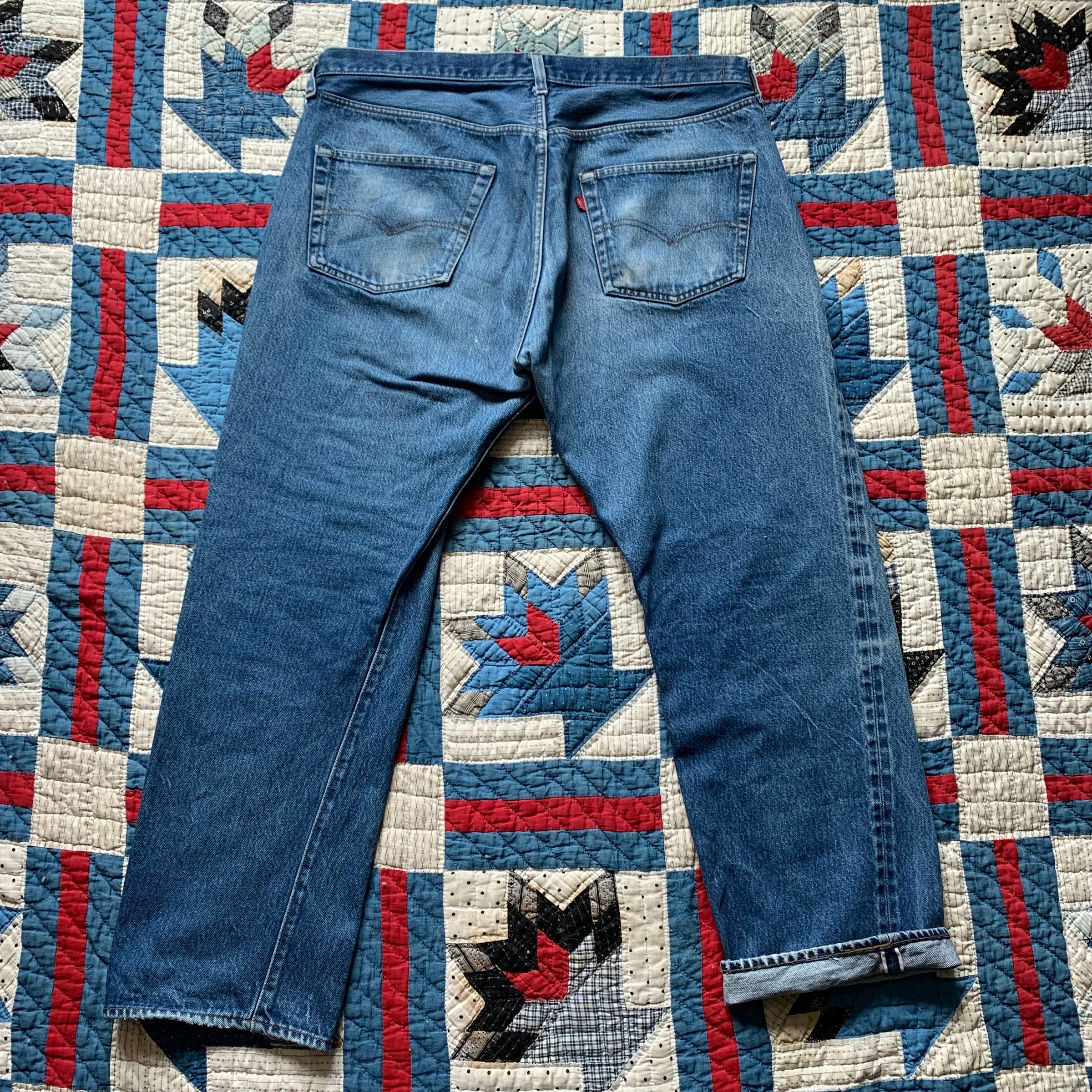 1980's Faded Levi's 501 Selvedge Redline Denim Jeans 38" x 29"