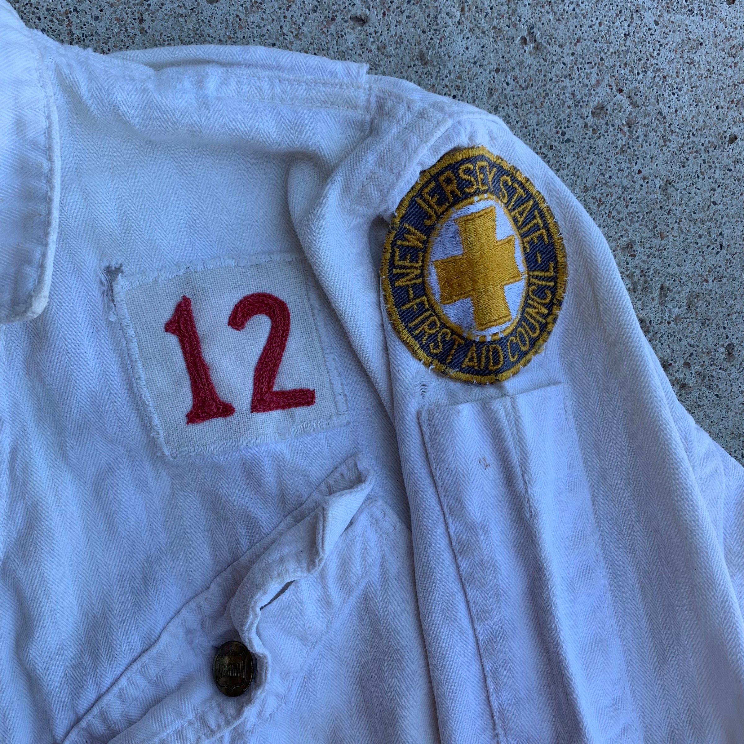 1960’s Big Smith White HBT Coveralls with Chainstitch Embroidery Small