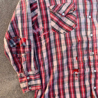 1950’s Prior Red Plaid Repaired Western Cotton Flannel Shirt Large