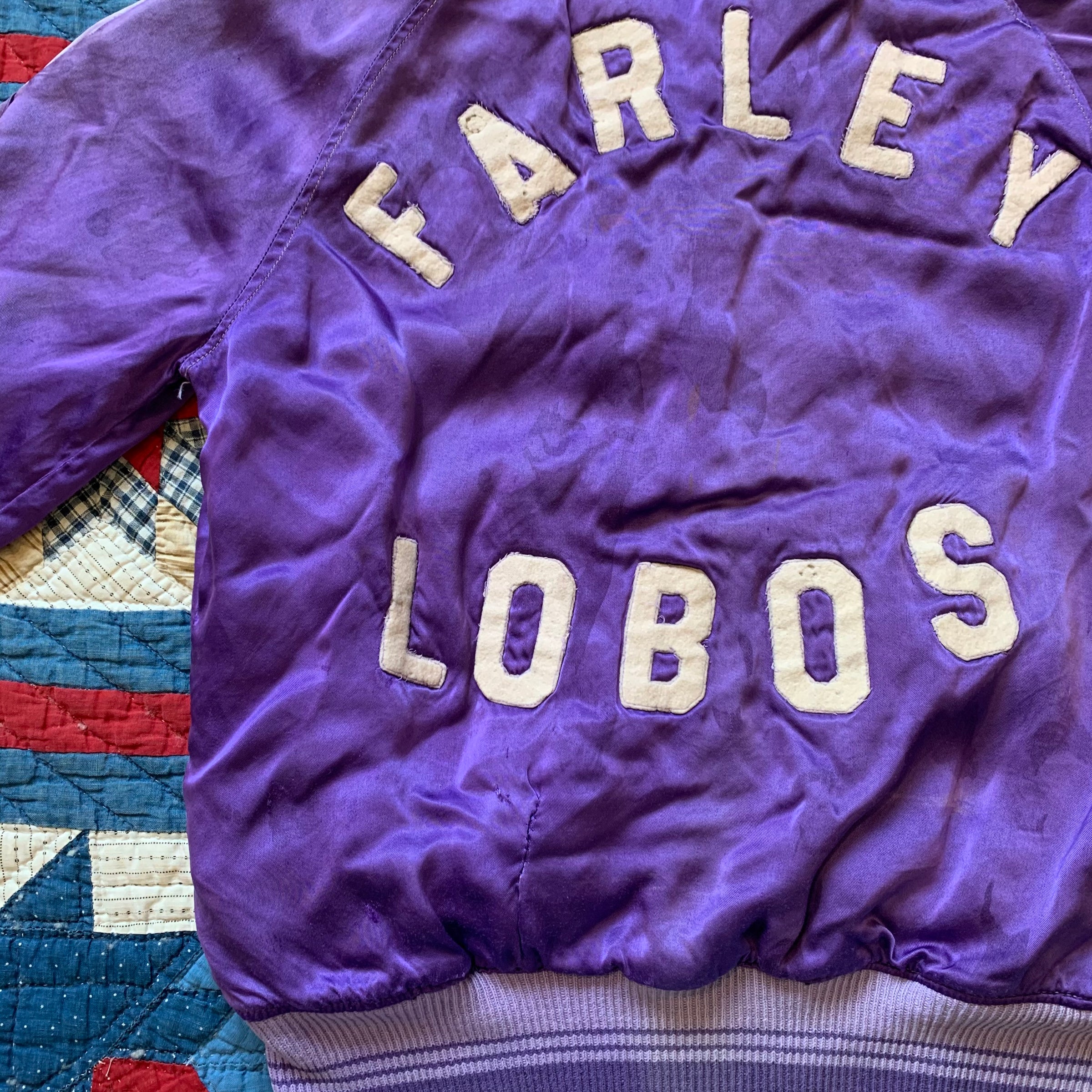 1950's Patched Silk Varsity Jacket With Boxing Glove Pockets Small