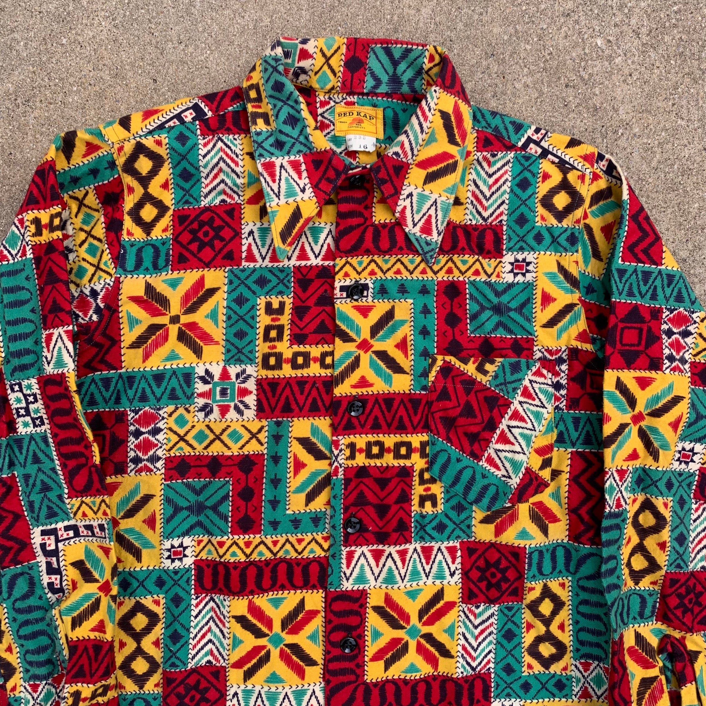 1950’s Red Kap Crazy Pattern Flannel Shirt Size 16 Small