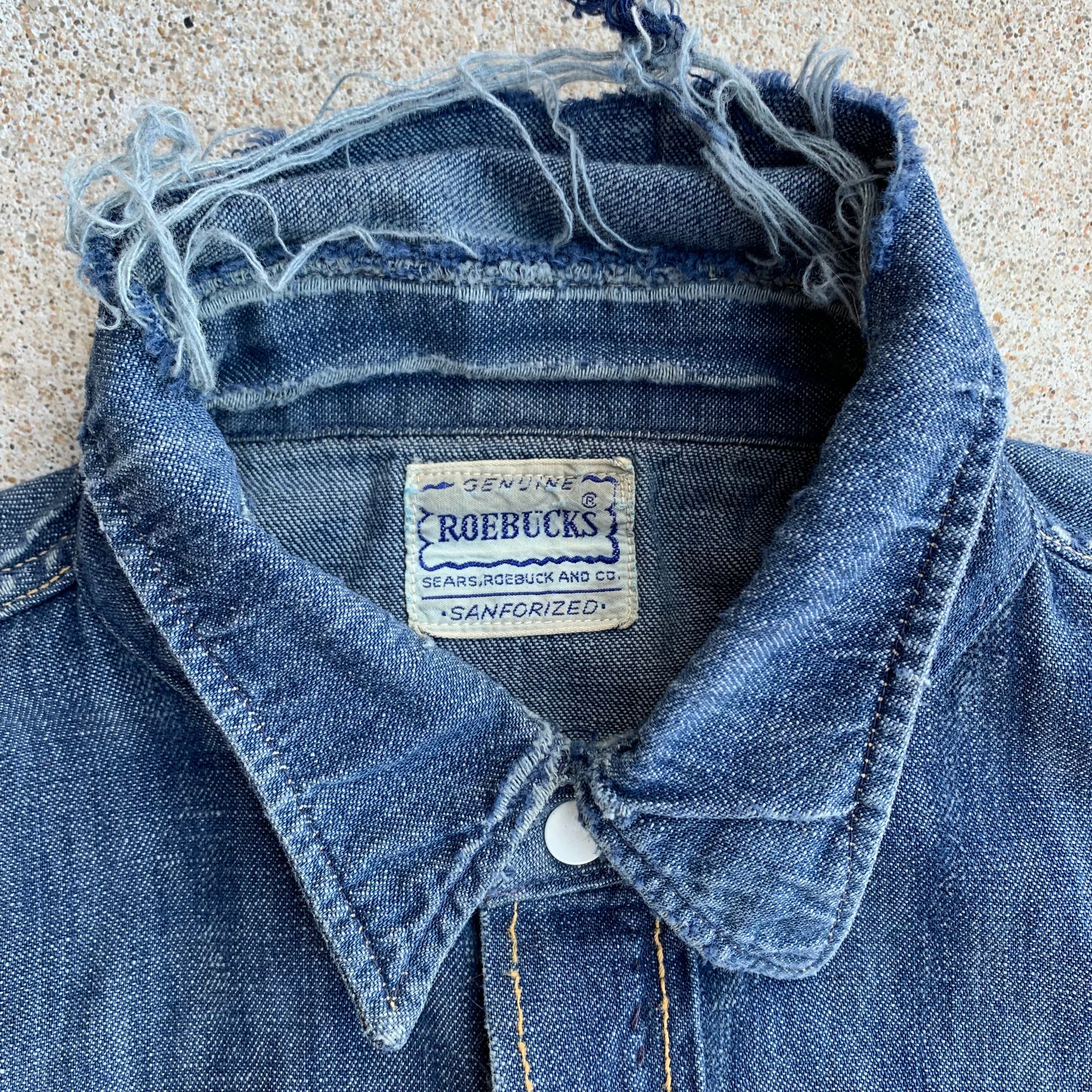 1950's Roebucks Patchwork Denim Western Shirt Medium