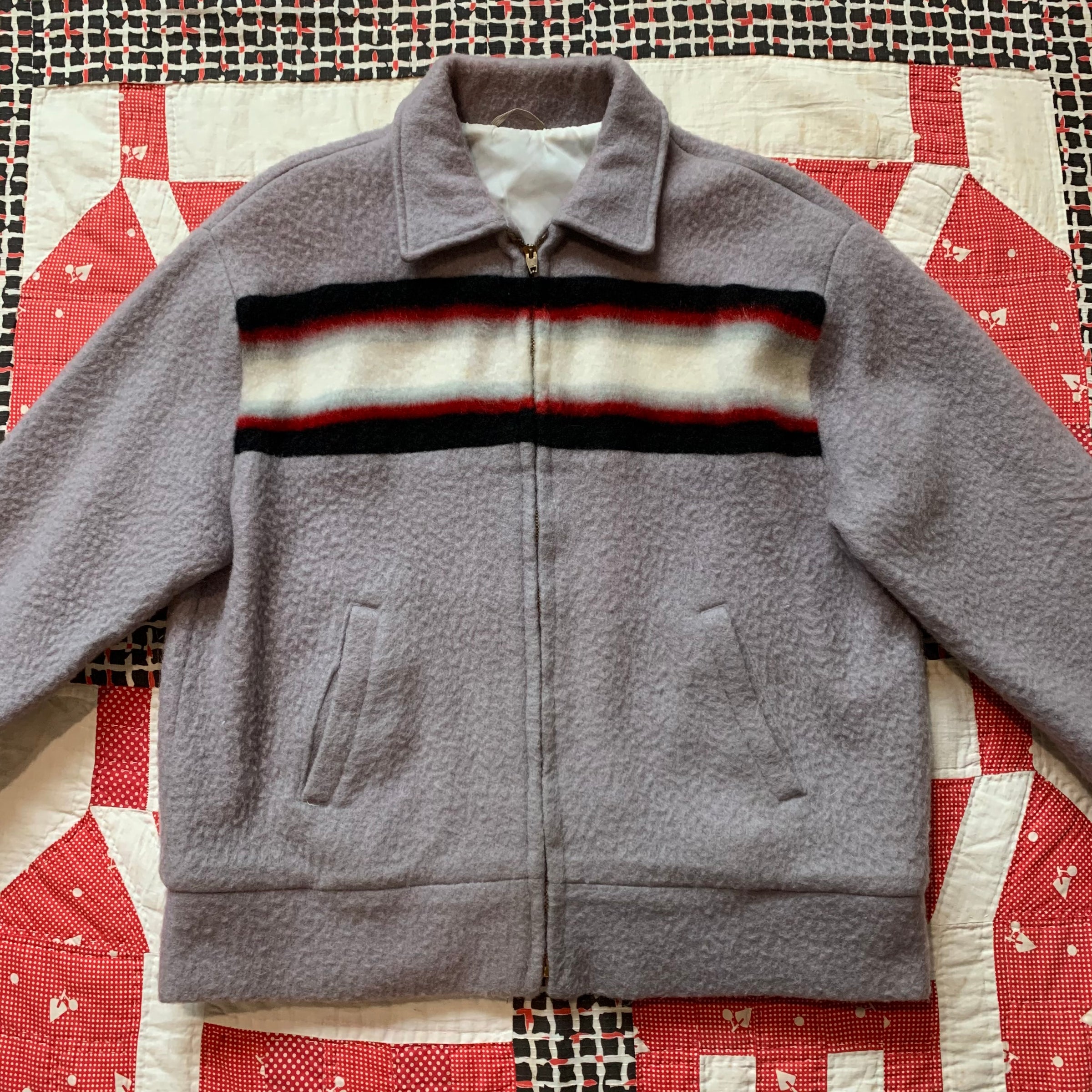 1950’s Tri-Tone Striped Fleece Rockabilly Jacket Medium