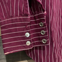 1930's Miller Striped Burgundy Sawtooth Gabardine Pearl Snap Western Shirt XS/S