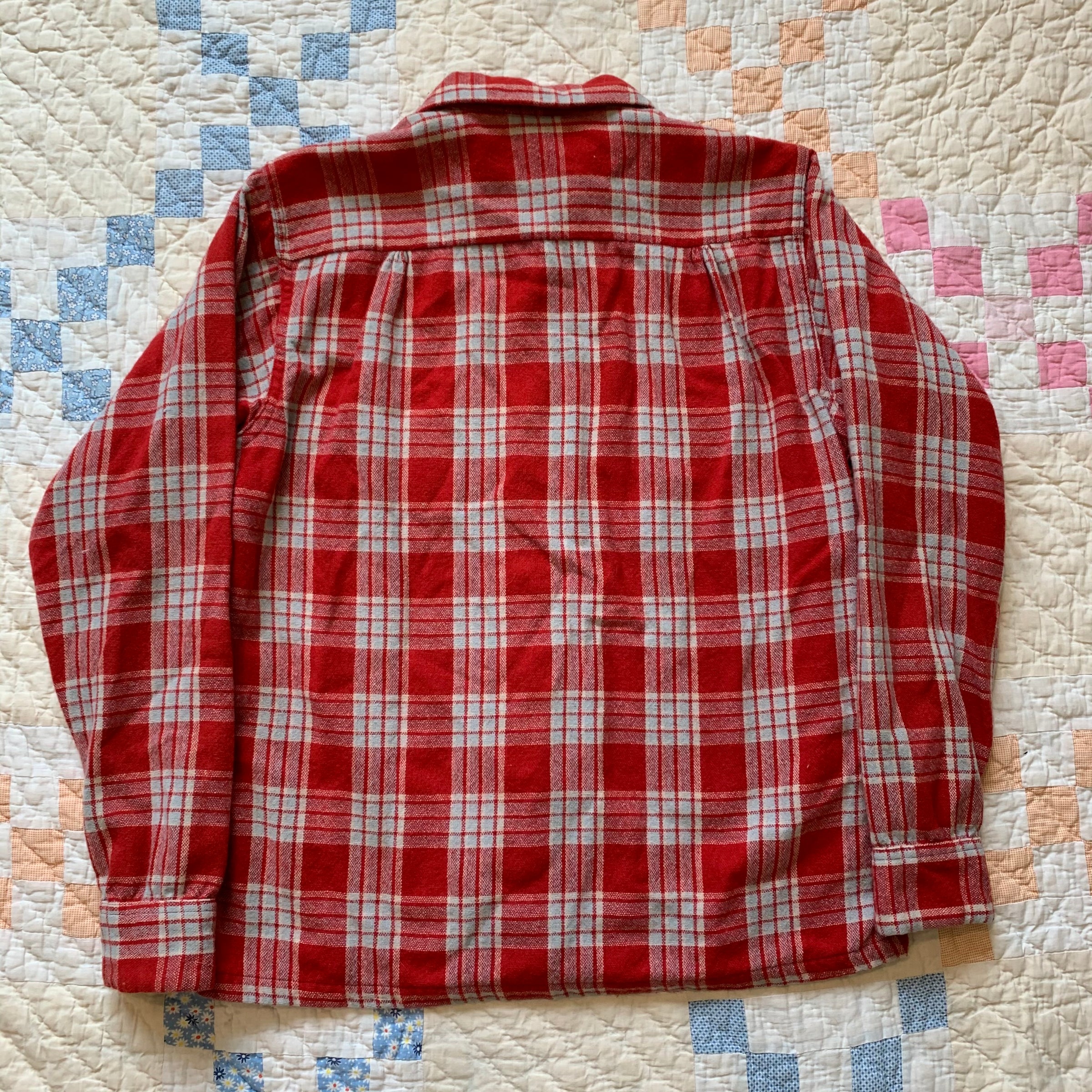 1950's Pilgrim Wool Blend Plaid Loop Collar Shirt S/M