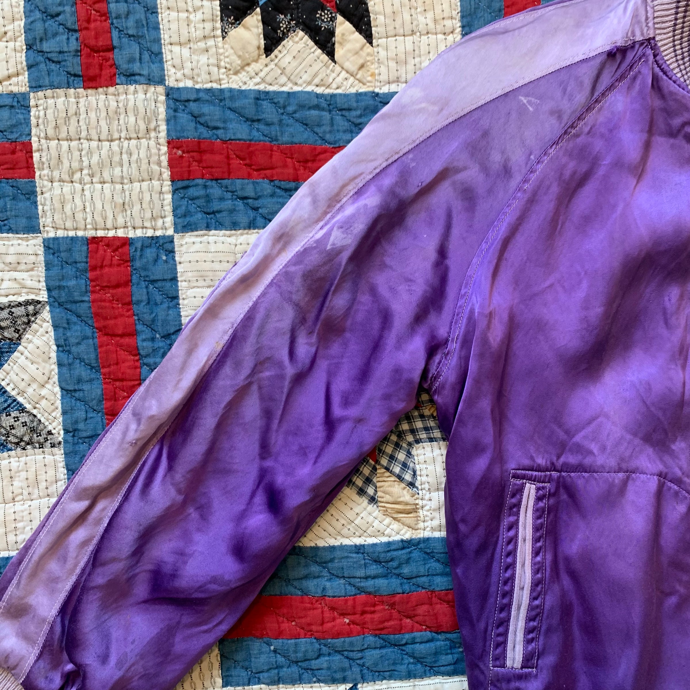 1950's Patched Silk Varsity Jacket With Boxing Glove Pockets Small