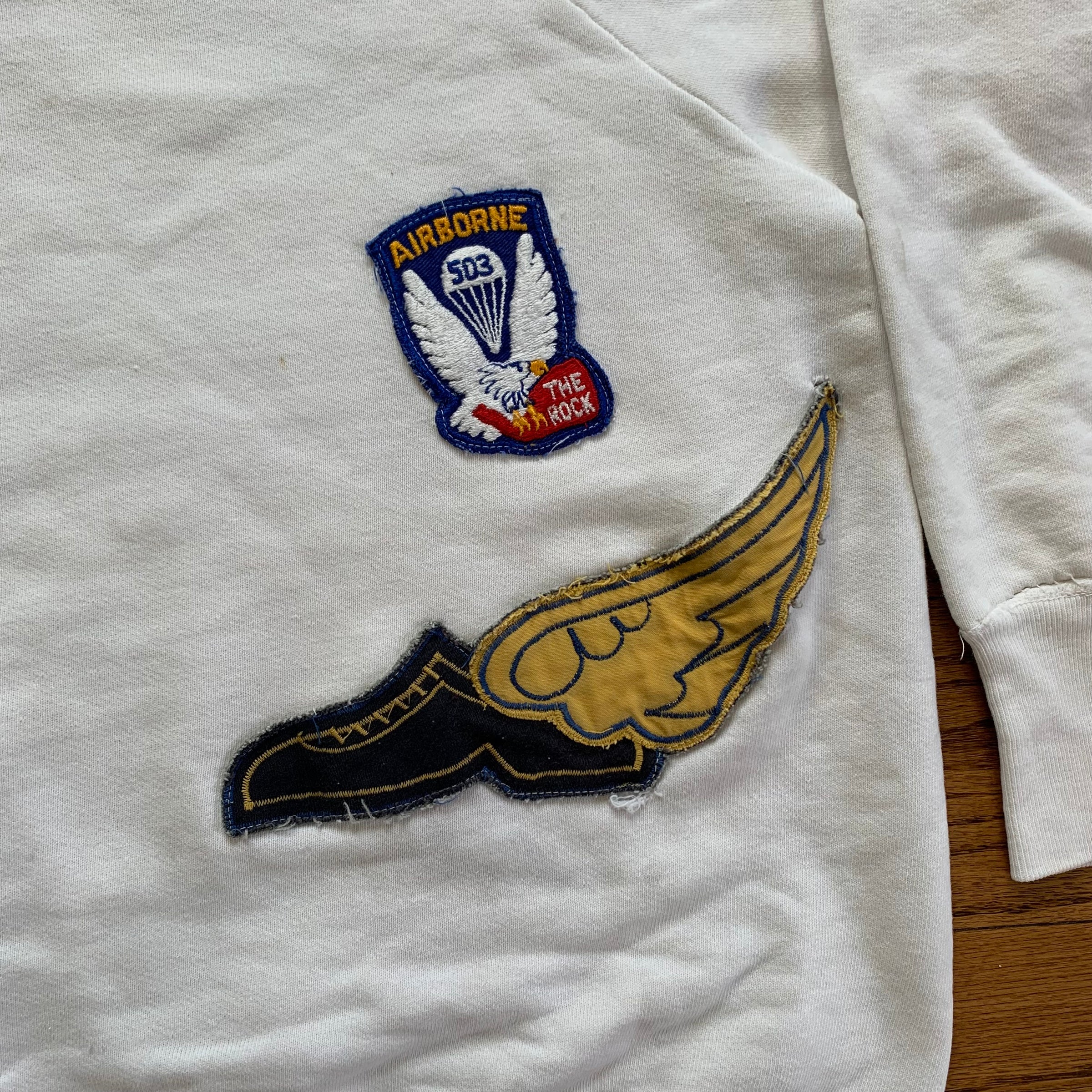 1950’s Hanes Windshield Raglan Sweatshirt with Military Patches Small