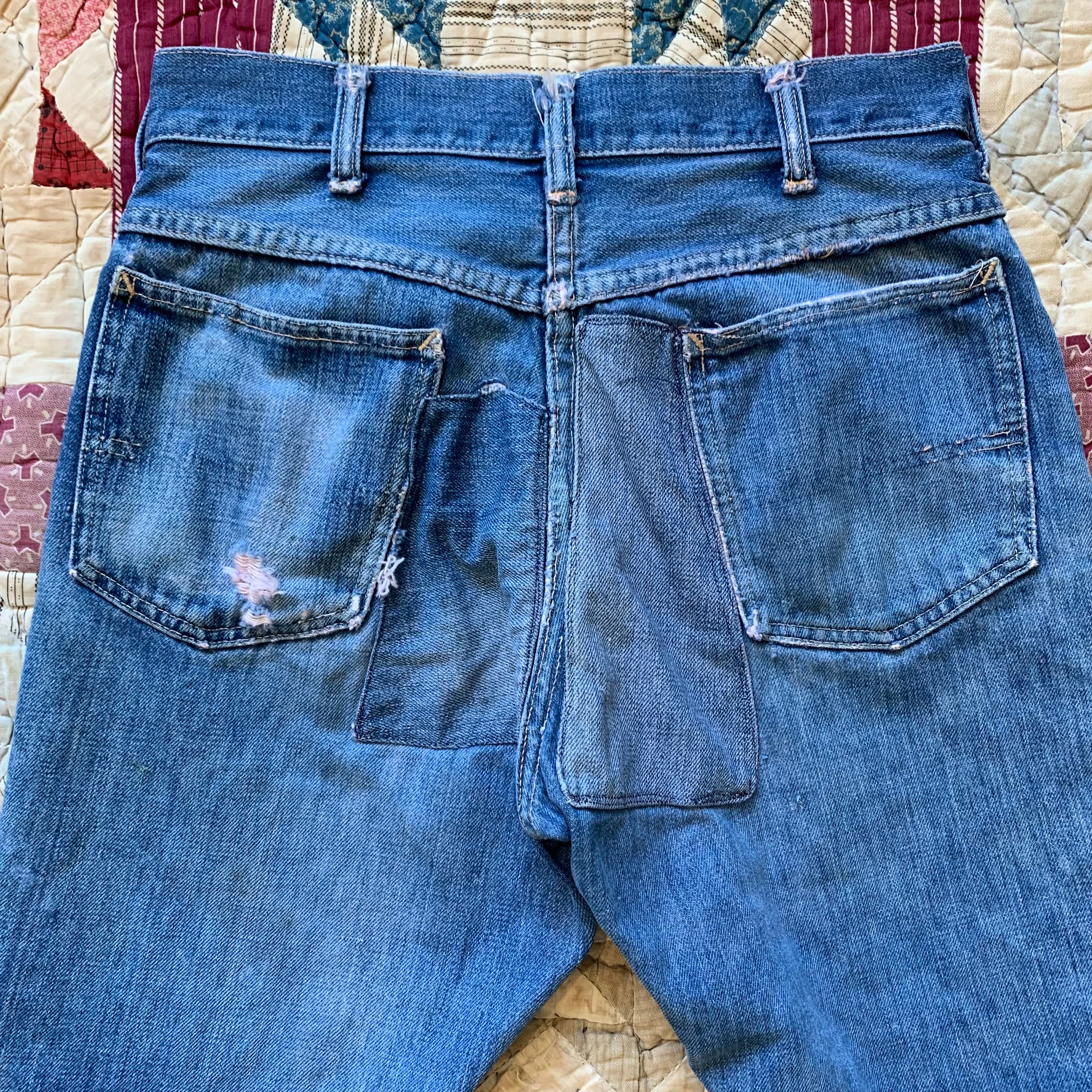 1960's Patched Distressed Denim Jeans 28" x 28"