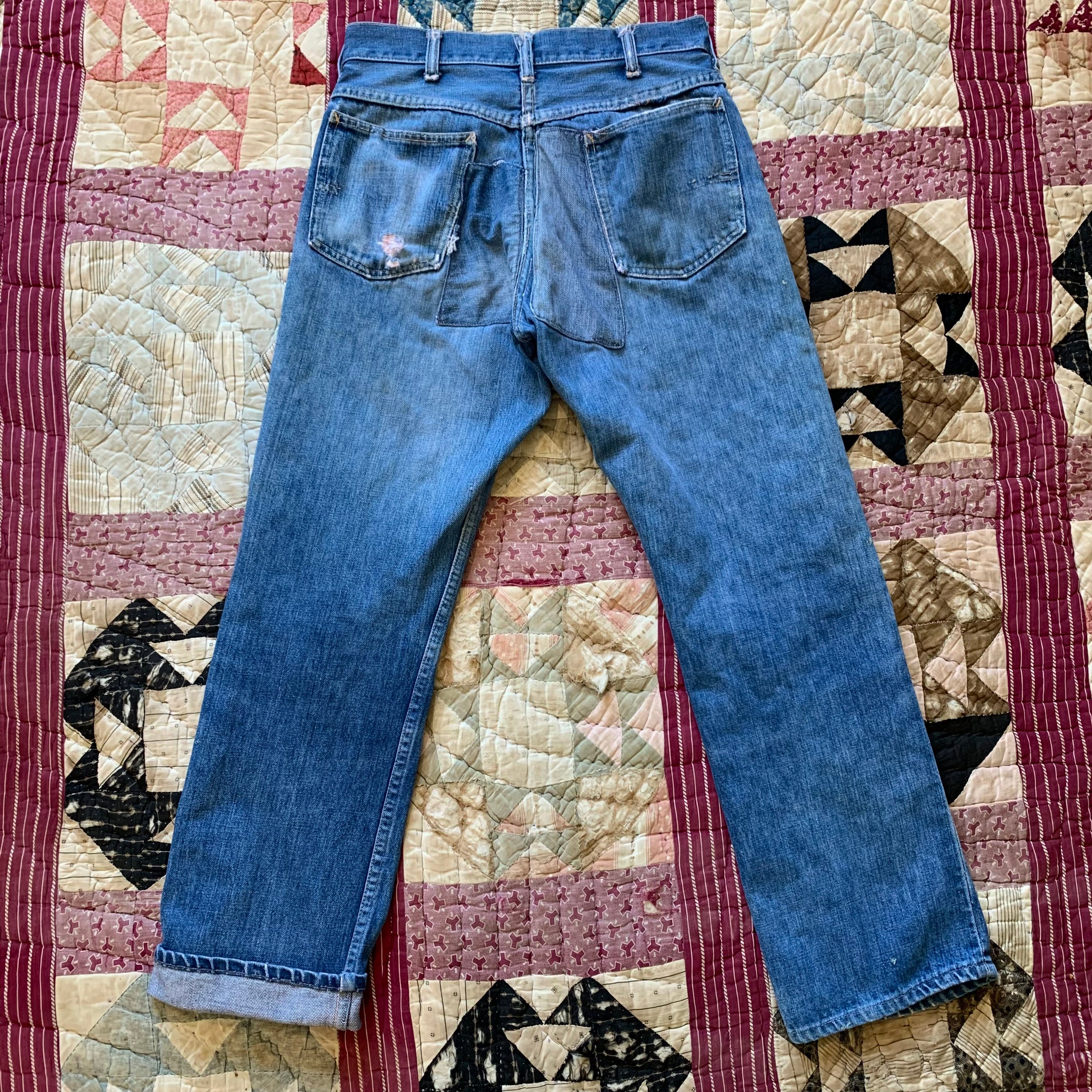 1960's Patched Distressed Denim Jeans 28" x 28"