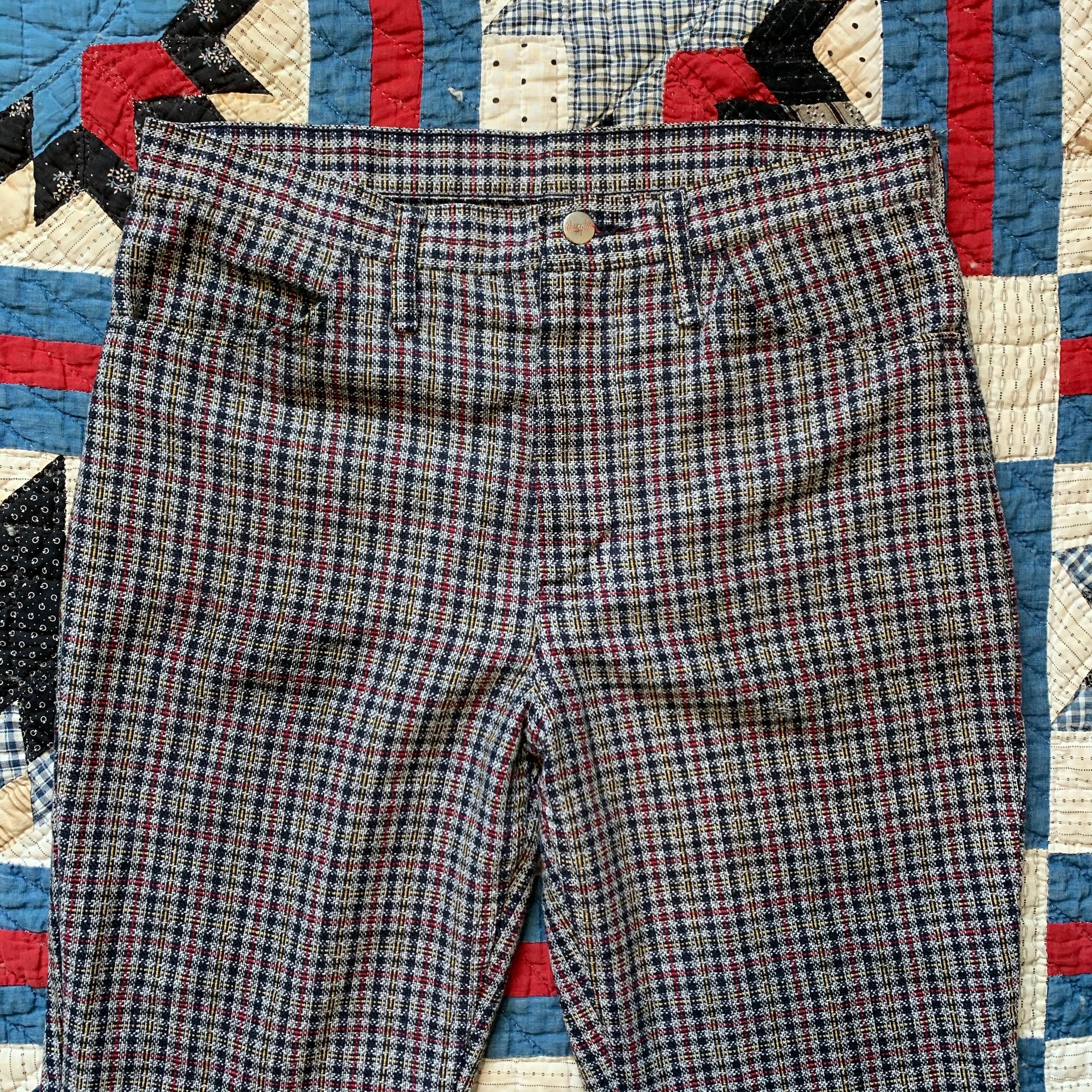 1960's/70's Wrangler Cotton Plaid Flared Trousers 33" x 31"