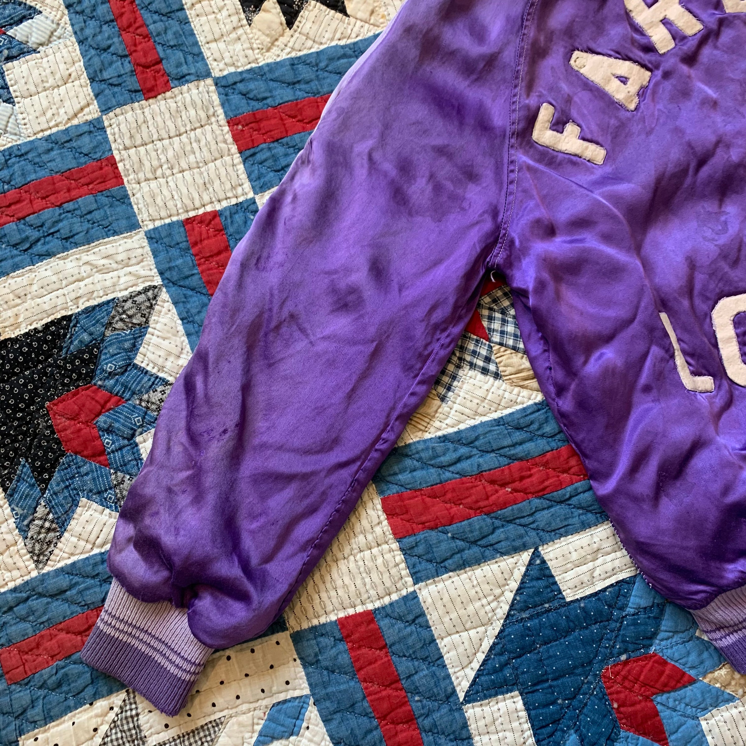 1950's Patched Silk Varsity Jacket With Boxing Glove Pockets Small