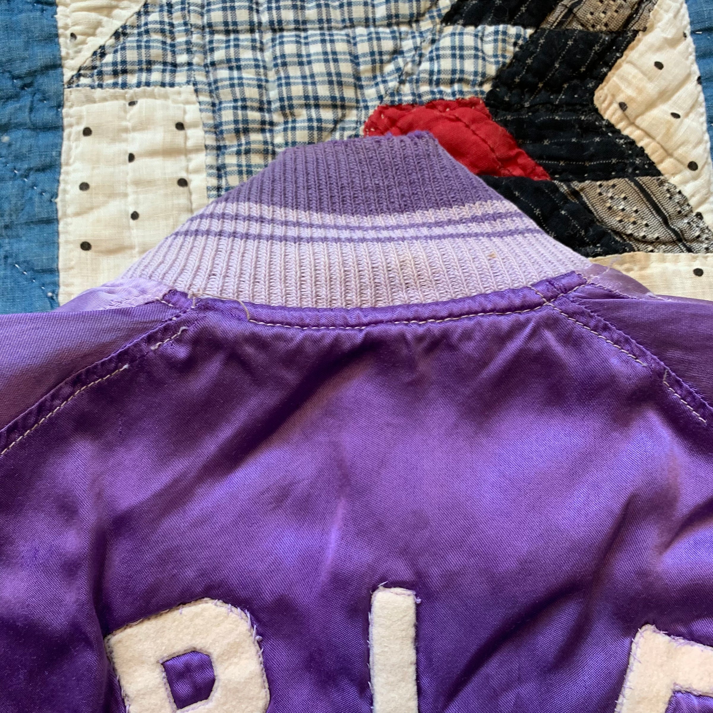 1950's Patched Silk Varsity Jacket With Boxing Glove Pockets Small