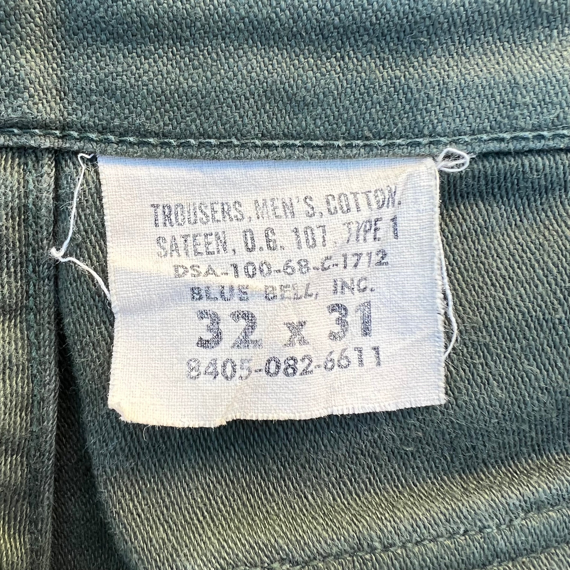 1960’s 1968 US Army OG-107 Fatigue Pants 30” x 29"