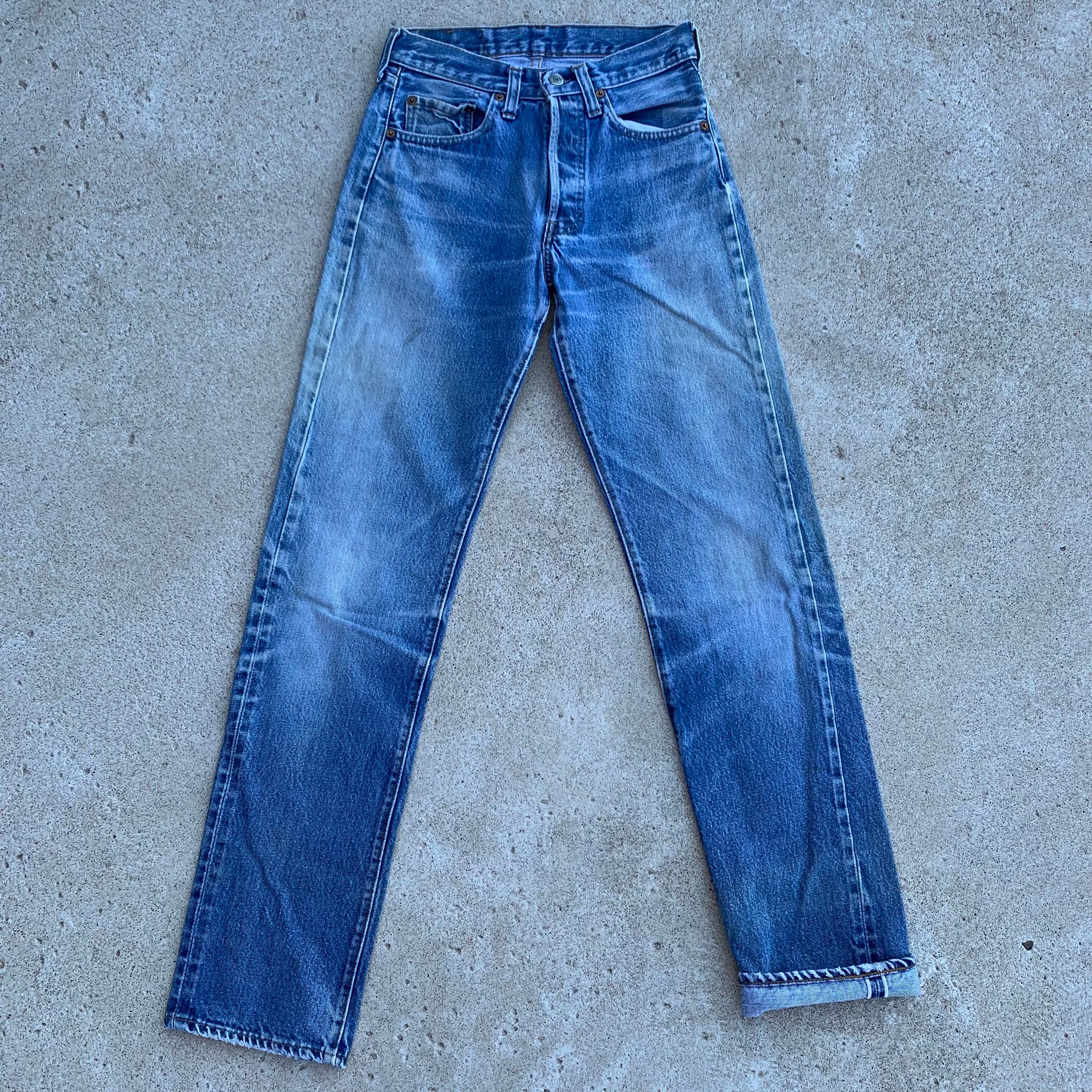 1980's Faded Light Wash Levi's 501 Redline Selvedge Denim Jeans 26" x 31.5"