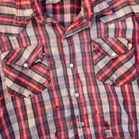 1950’s Prior Red Plaid Repaired Western Cotton Flannel Shirt Large