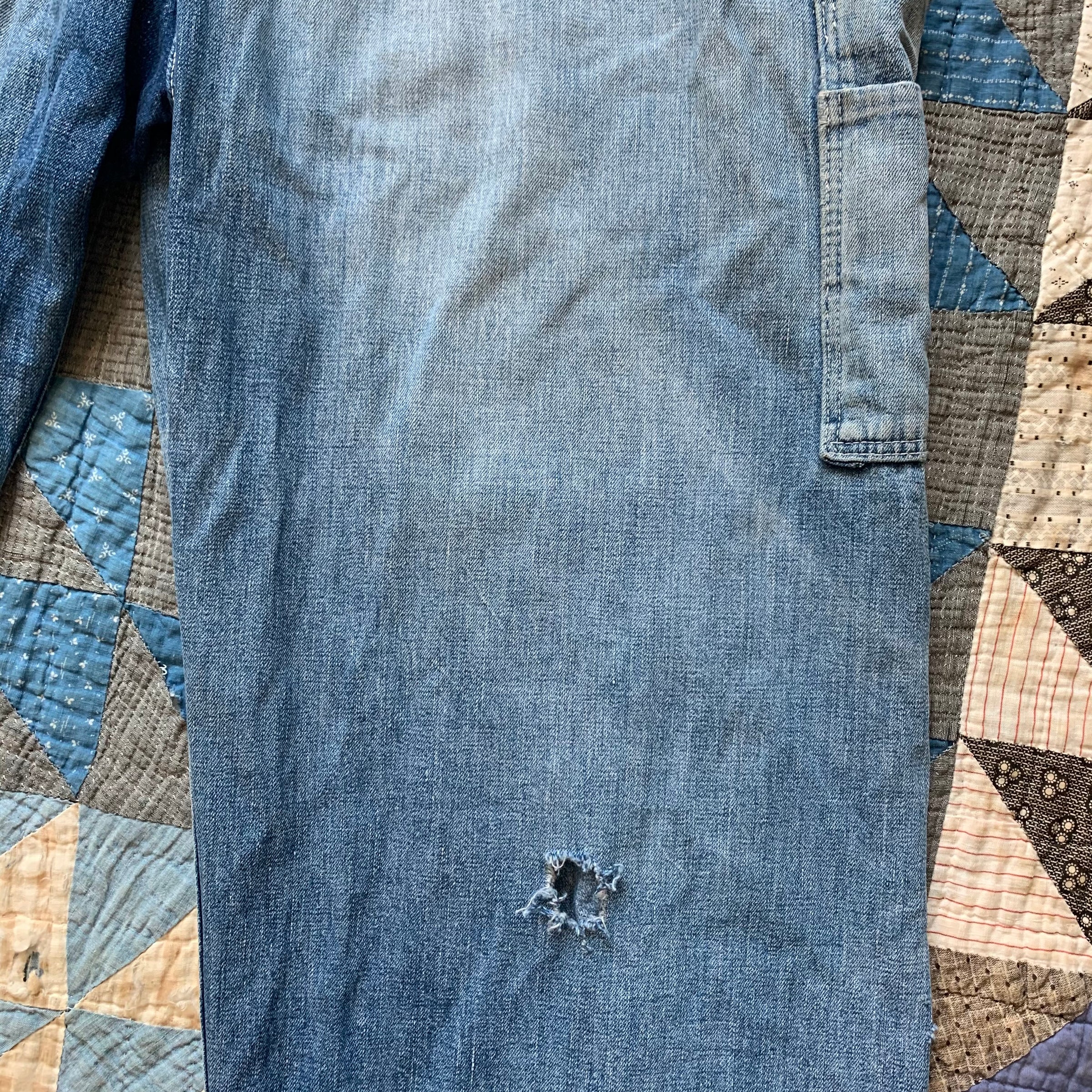 1940's Repaired WWII Denim Overalls 36" x 29"