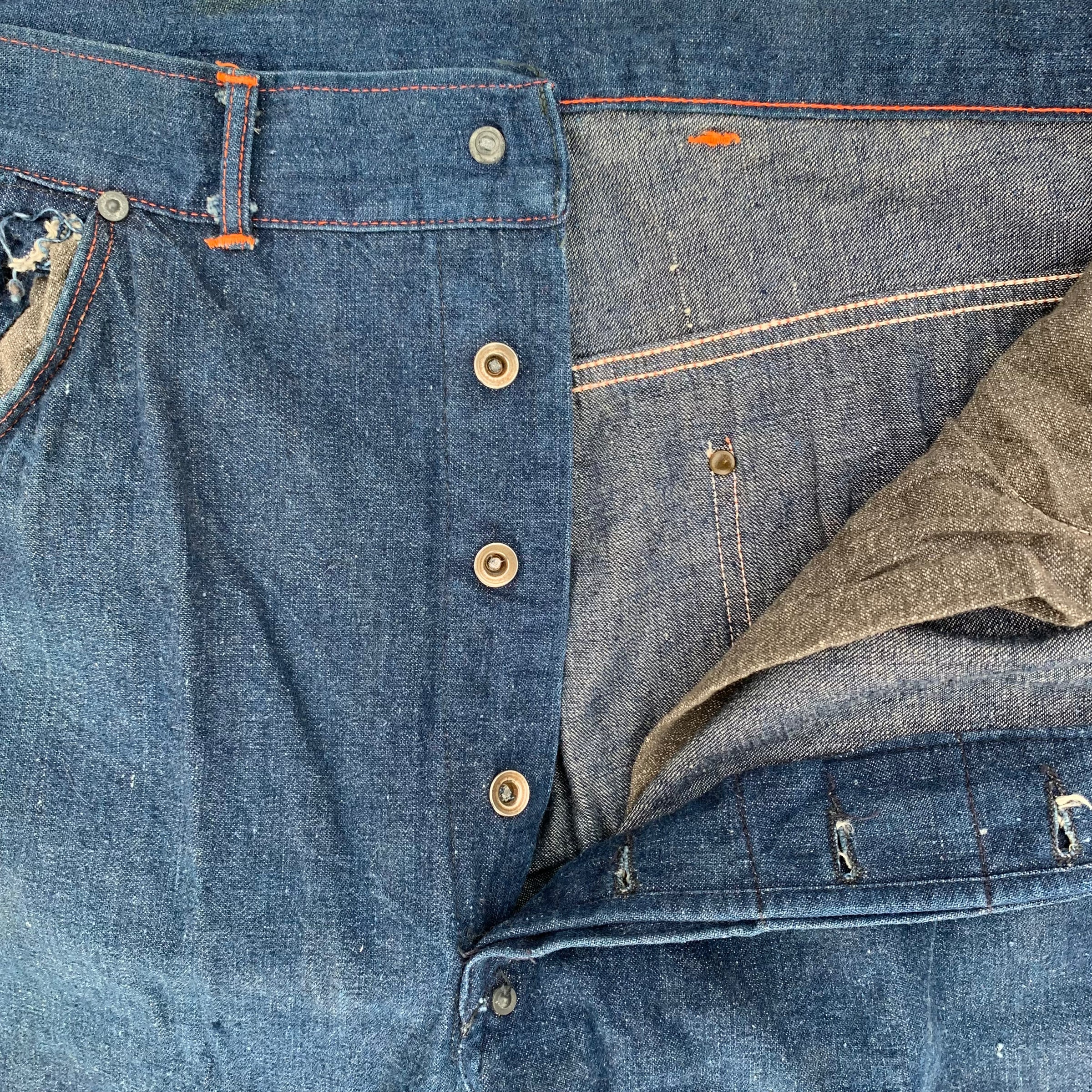 1940’s Donut Button Denim Carpenter Pants 34” x 31”