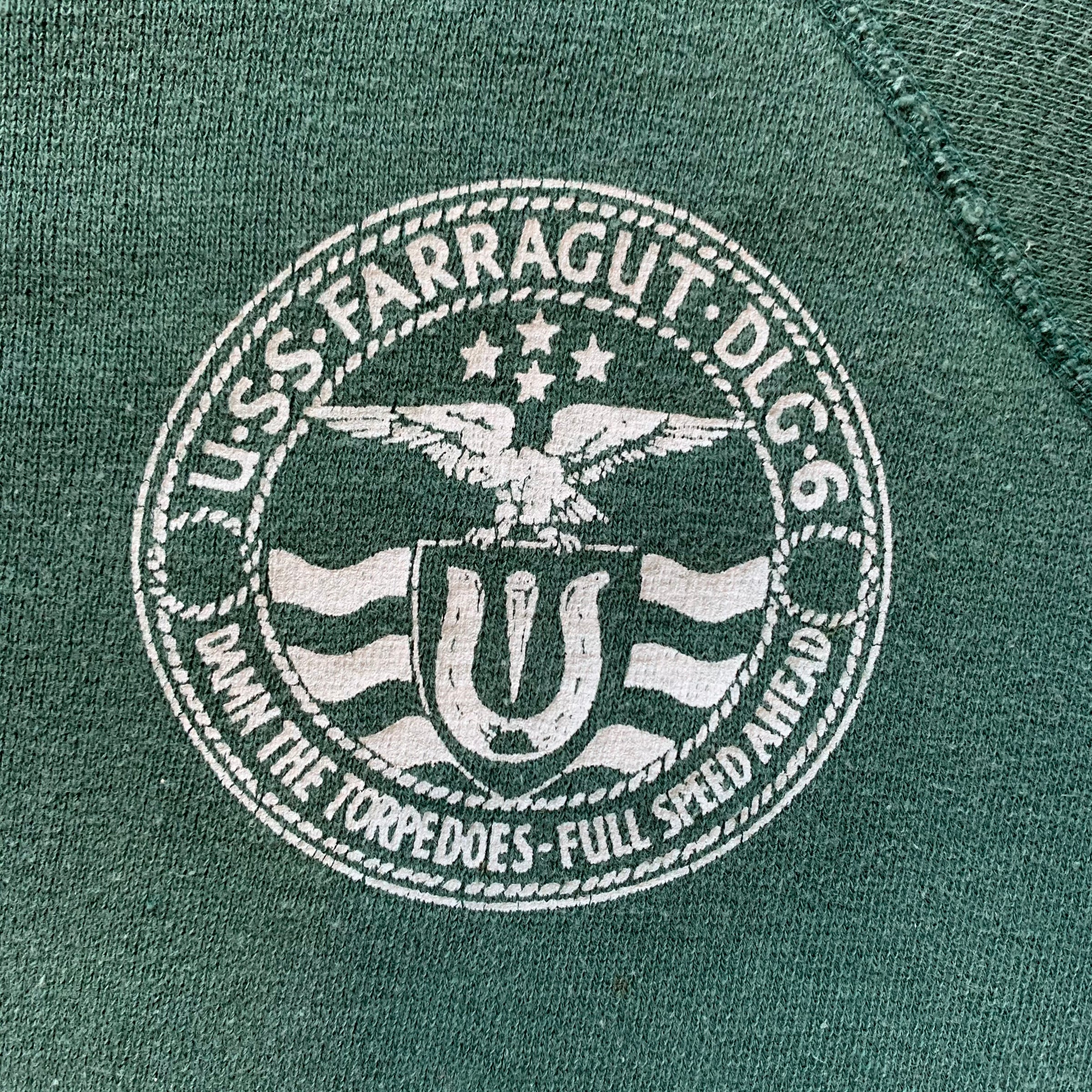 1960's/70's Forest Green USN Guided Missile Destroyer Raglan Sweatshirt S/M