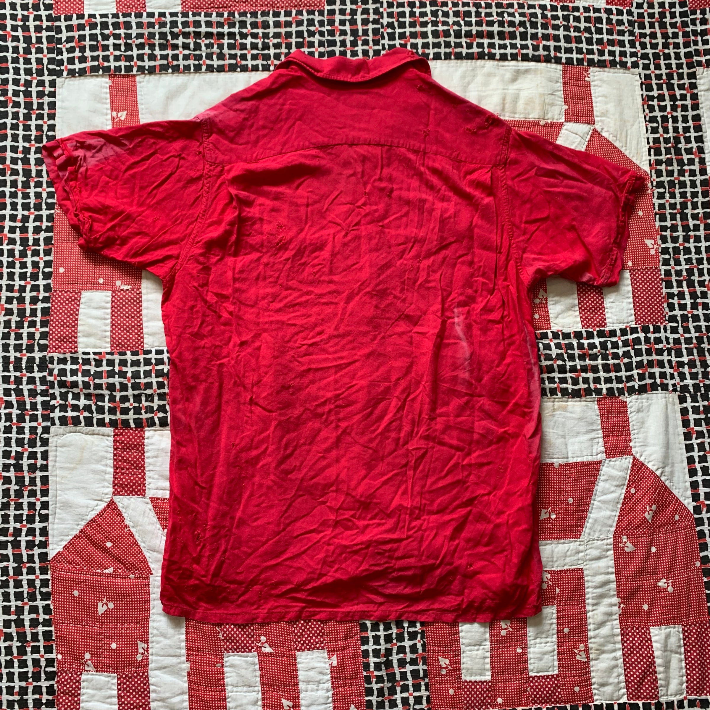 1950’s Sun-faded Red Gabardine Loop Collar Shirt Medium