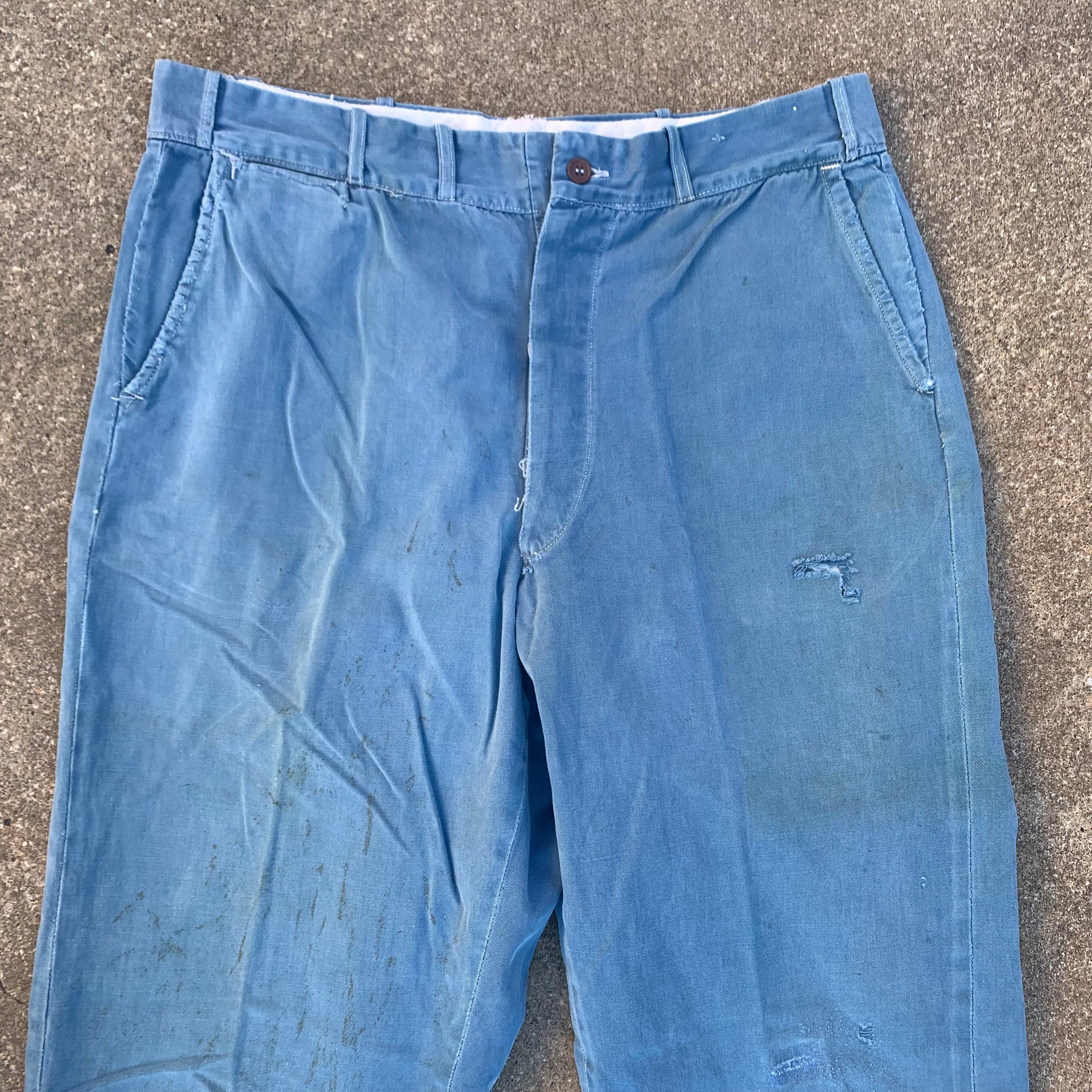 1940’s/50’s Light Blue Boat Cloth Work Pants 35” x 30.5”