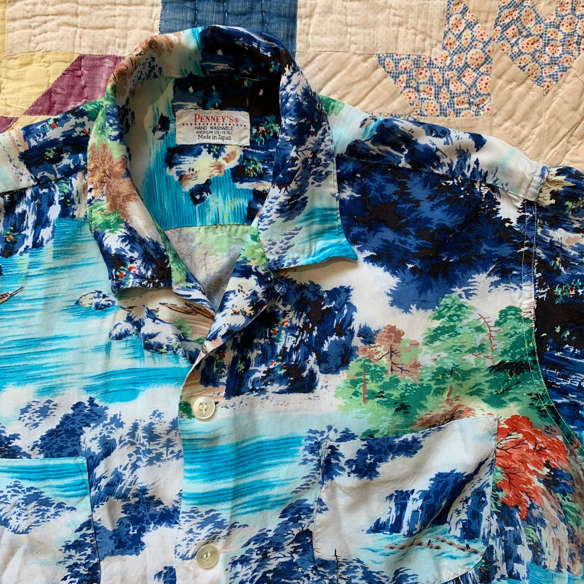 1950's Penney's Rayon Loop Collar Hawaiian Shirt Medium