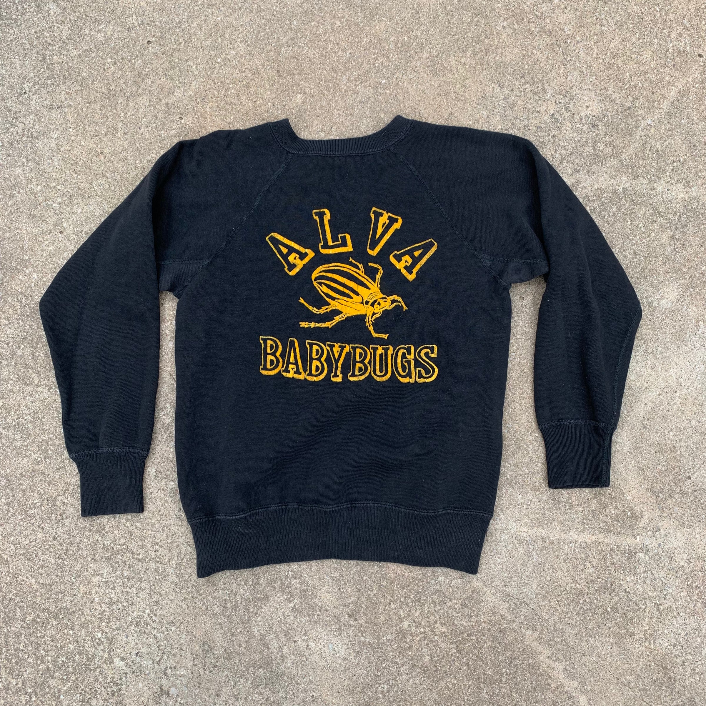 1960’s Alva Babybugs Black Flock Print Crewneck Sweatshirt XS