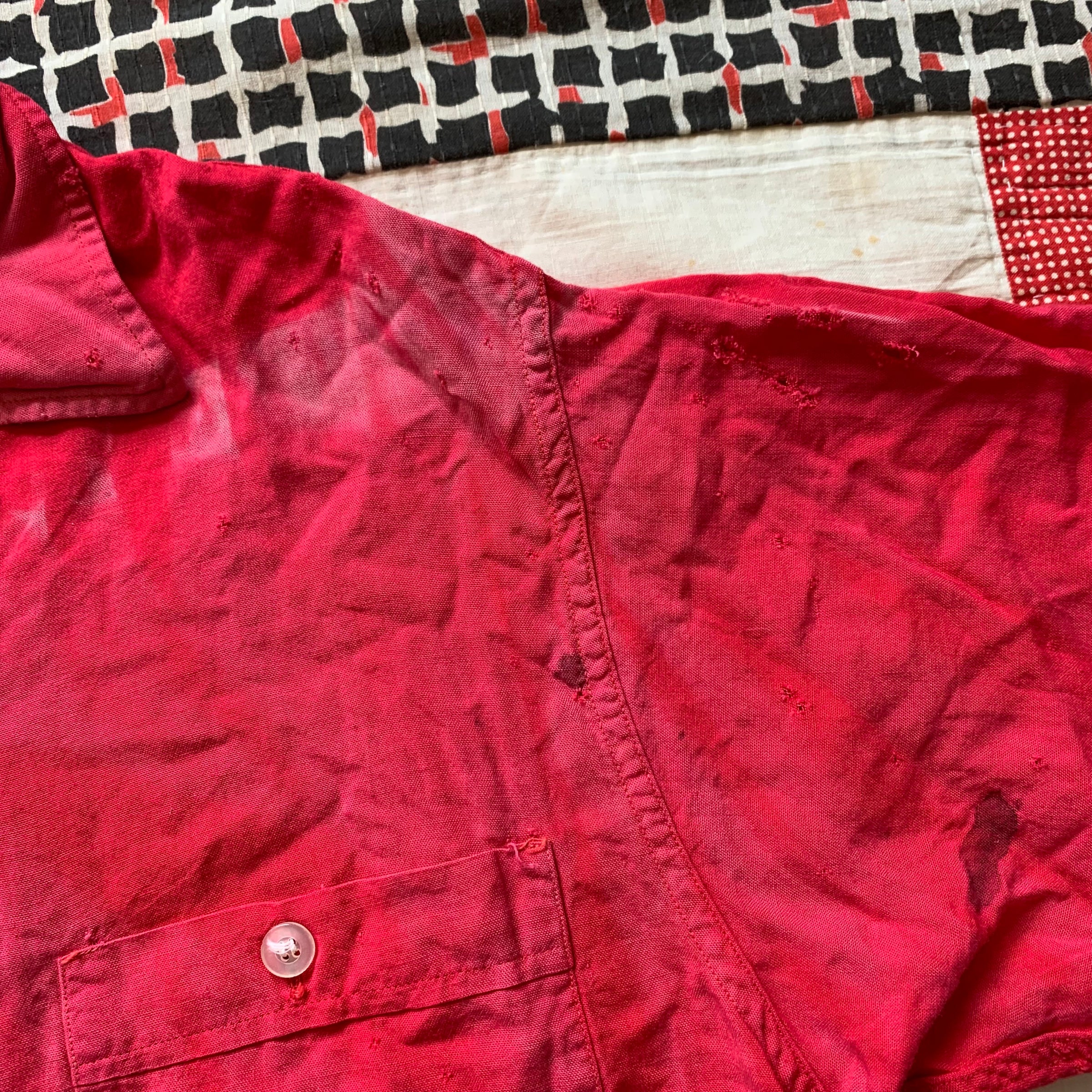 1950’s Sun-faded Red Gabardine Loop Collar Shirt Medium